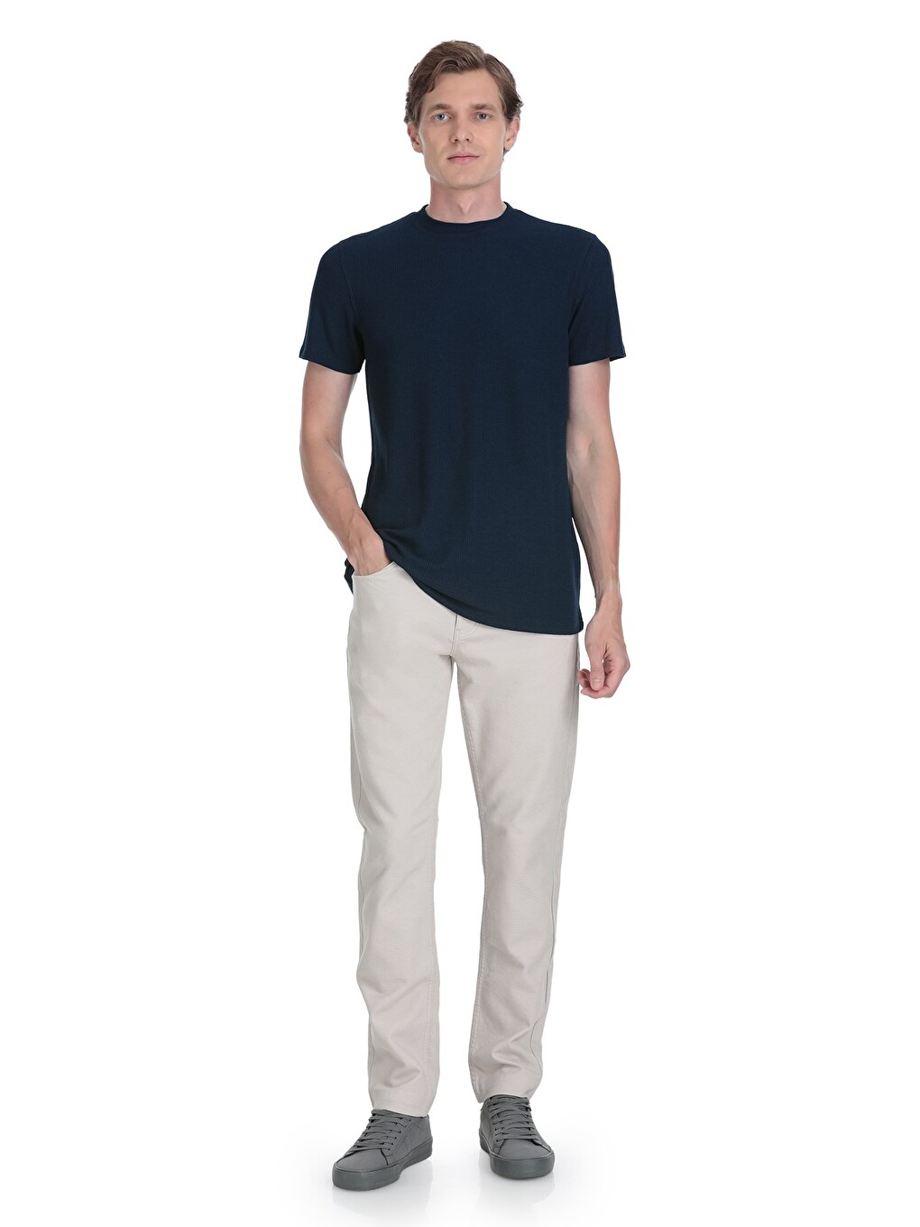 Lacivert Regular Fit Bisiklet Yaka Tişört-2