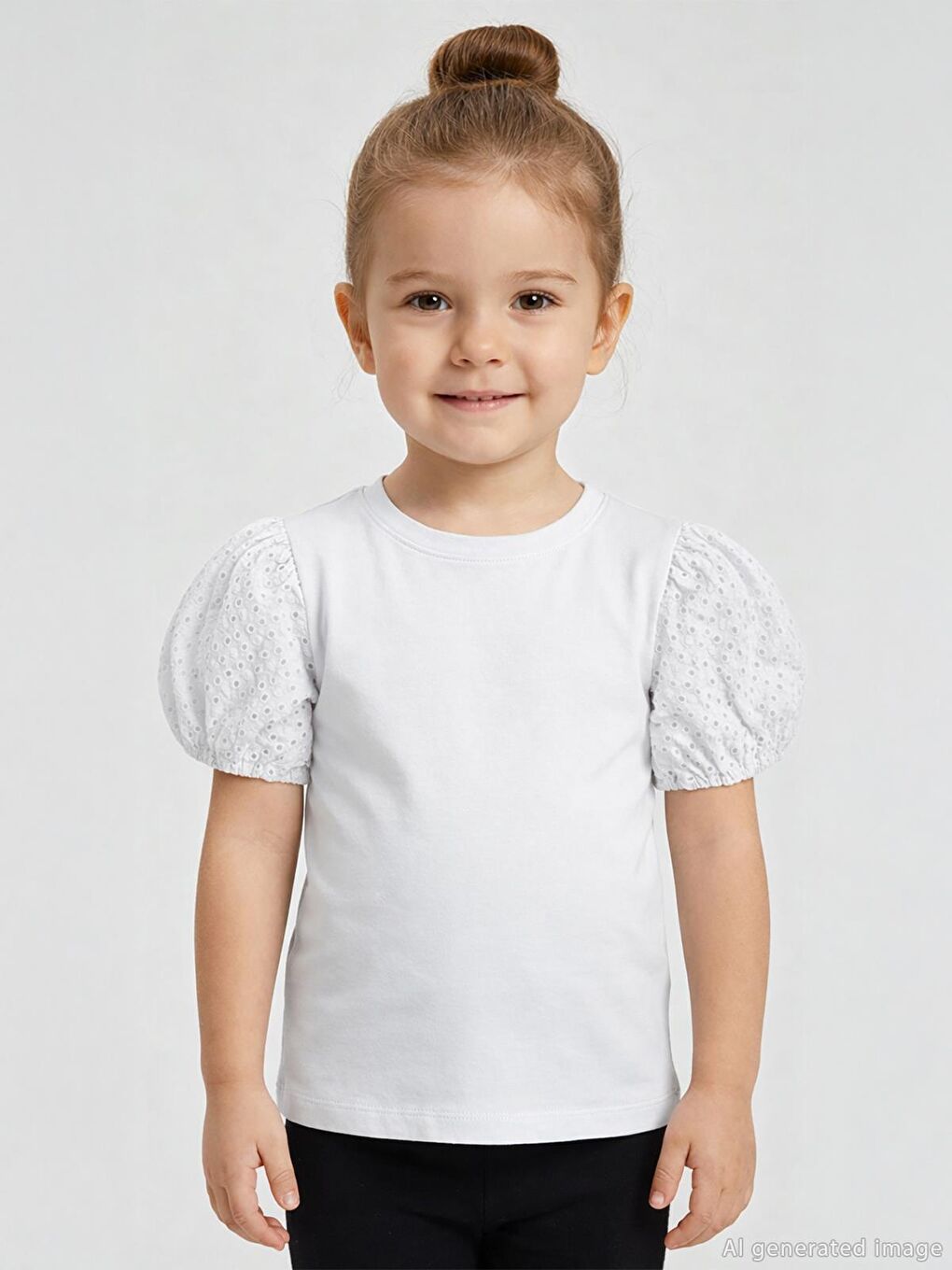 Girls Kız Çocuk Dantel Balon Kol 2-5 Yaş Tişört - Kırık Beyaz