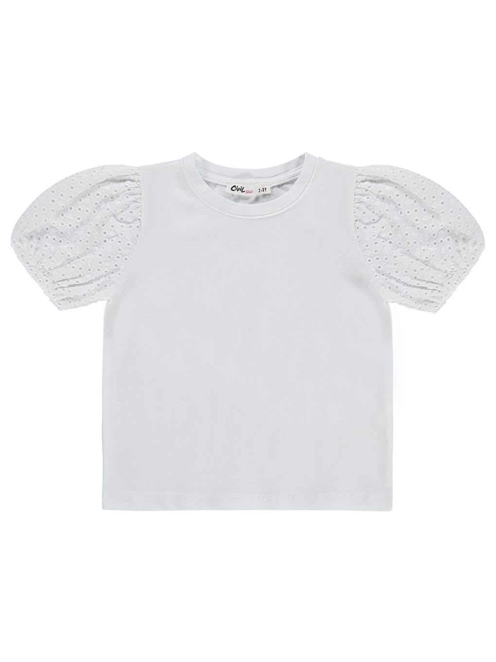 Girls Kız Çocuk Dantel Balon Kol 2-5 Yaş Tişört - Kırık Beyaz-2