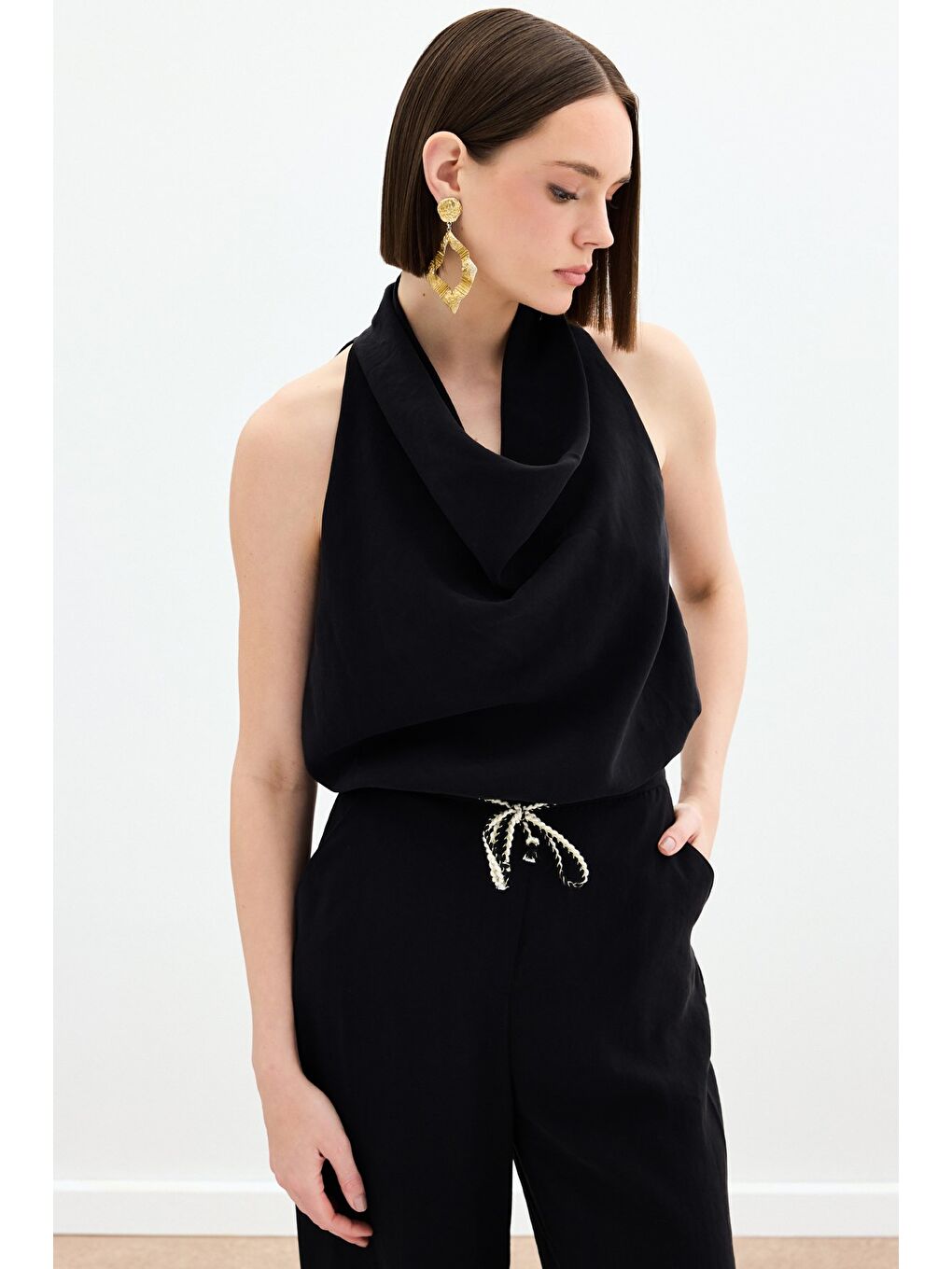 Degaje Yaka Bluz - Siyah-1