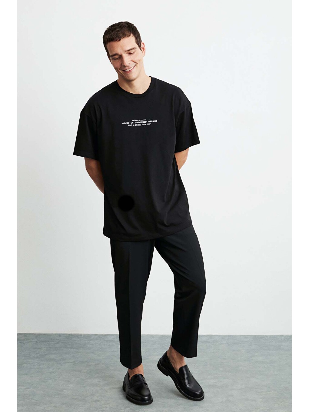 Frank Erkek Kalın Dokulu Baskı Detaylı Oversize &100 Organik Pamuklu Siyah T-shirt-3
