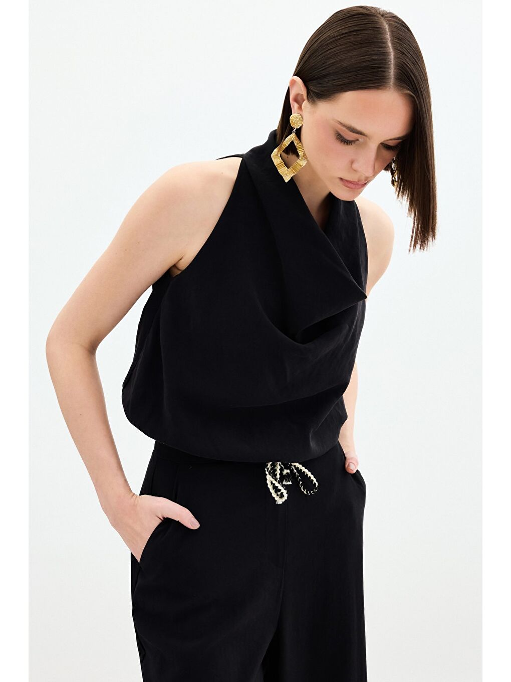 Degaje Yaka Bluz - Siyah-3