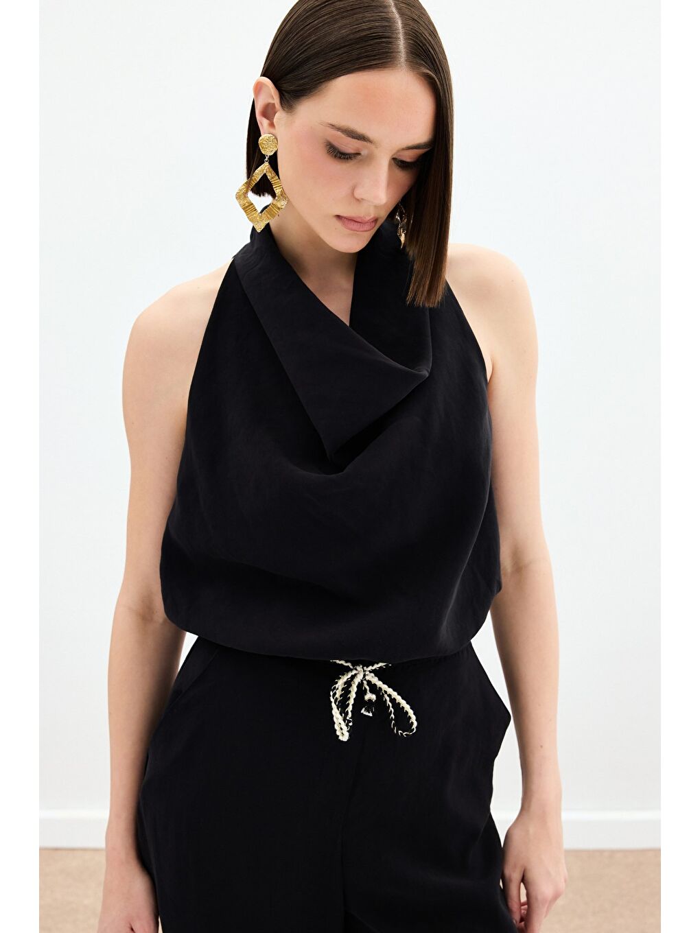 Degaje Yaka Bluz - Siyah-4