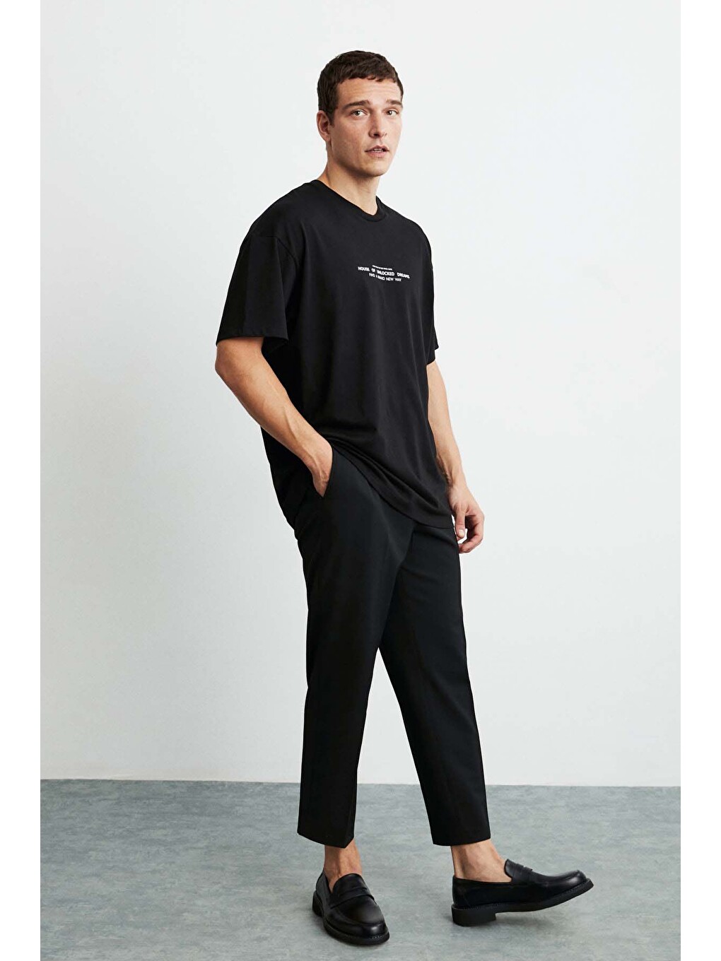 Frank Erkek Kalın Dokulu Baskı Detaylı Oversize &100 Organik Pamuklu Siyah T-shirt-4