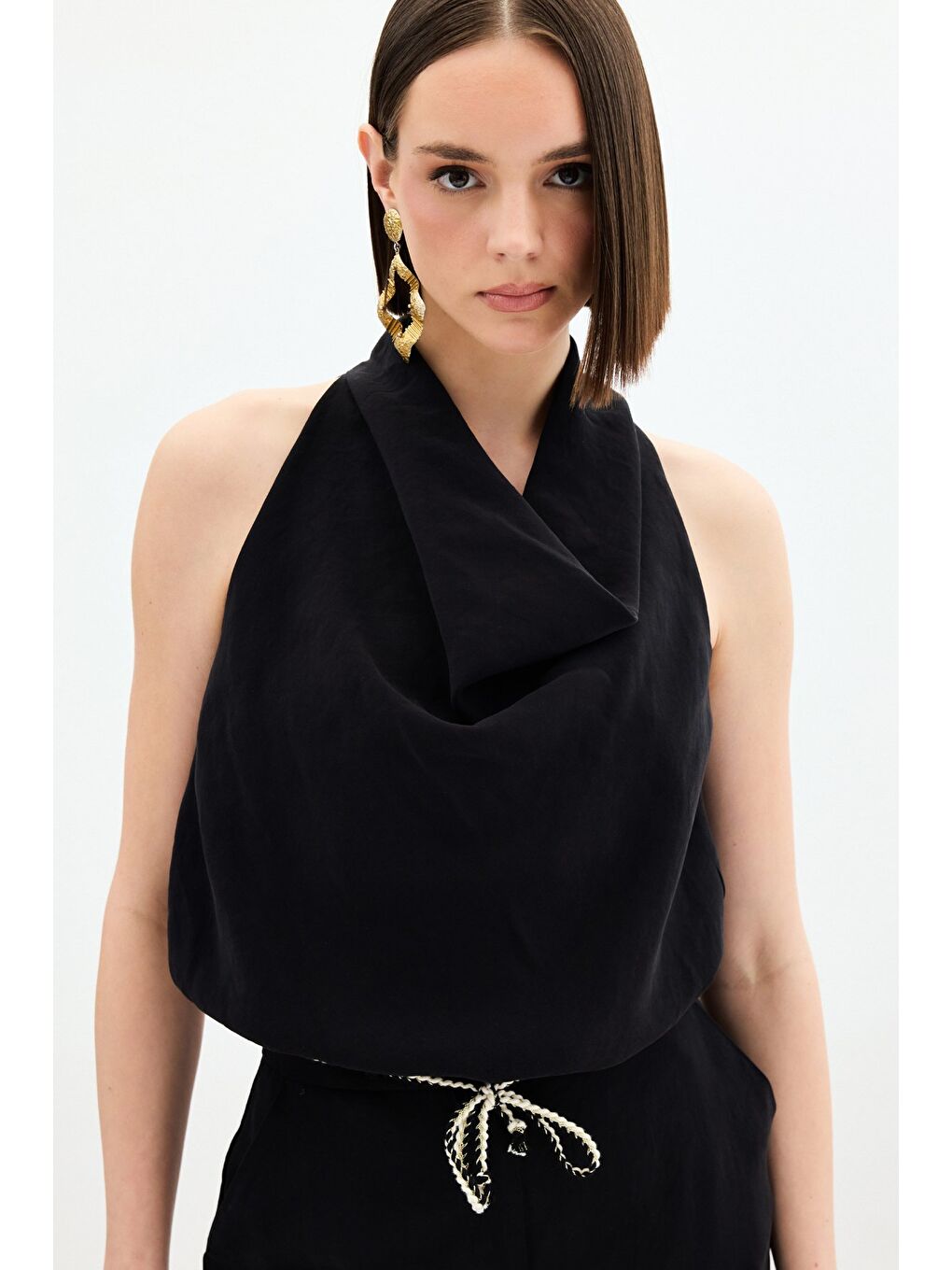 Degaje Yaka Bluz - Siyah-5