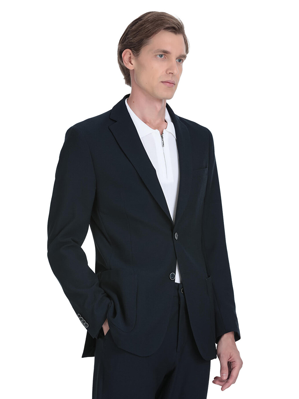 Lacivert Slim Fit Mono Yaka Casual Takım Elbise-1
