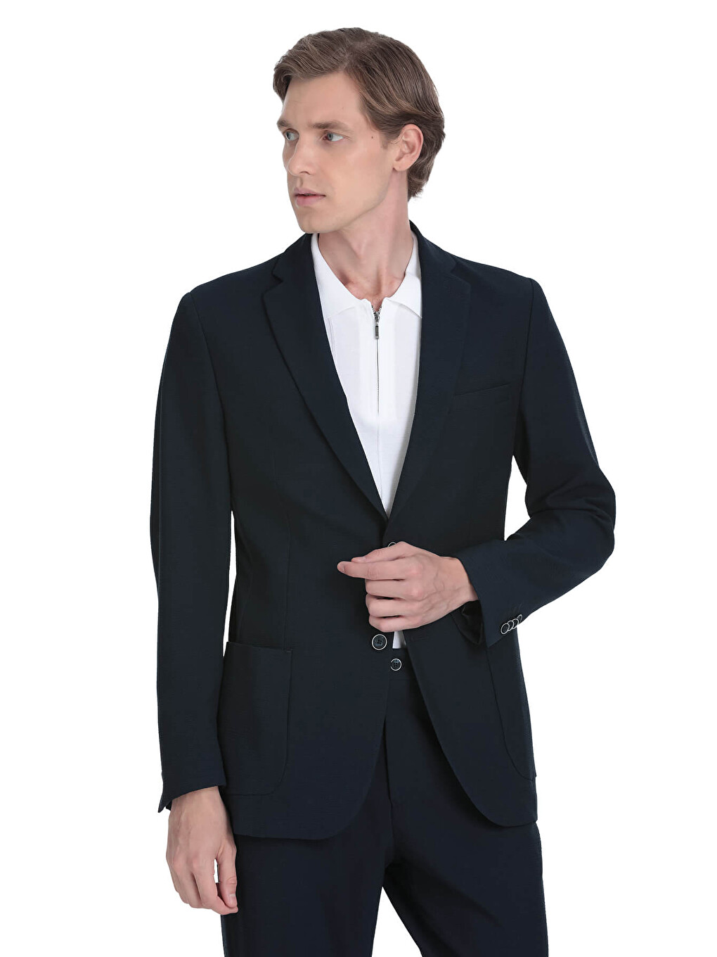 Lacivert Slim Fit Mono Yaka Casual Takım Elbise-2