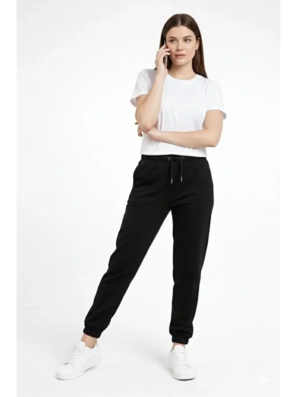 Jogger Eşofman Altı Rahat Kalıp, Cepli, Lastikli Paça, Günlük Spor Pantolon - Siyah-1