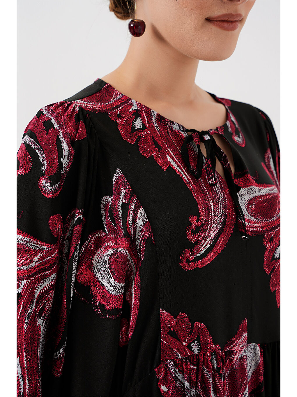 Kadın Balon Kol Uzun Tesettür Elbise 2464 - Y.Kırmızı-4