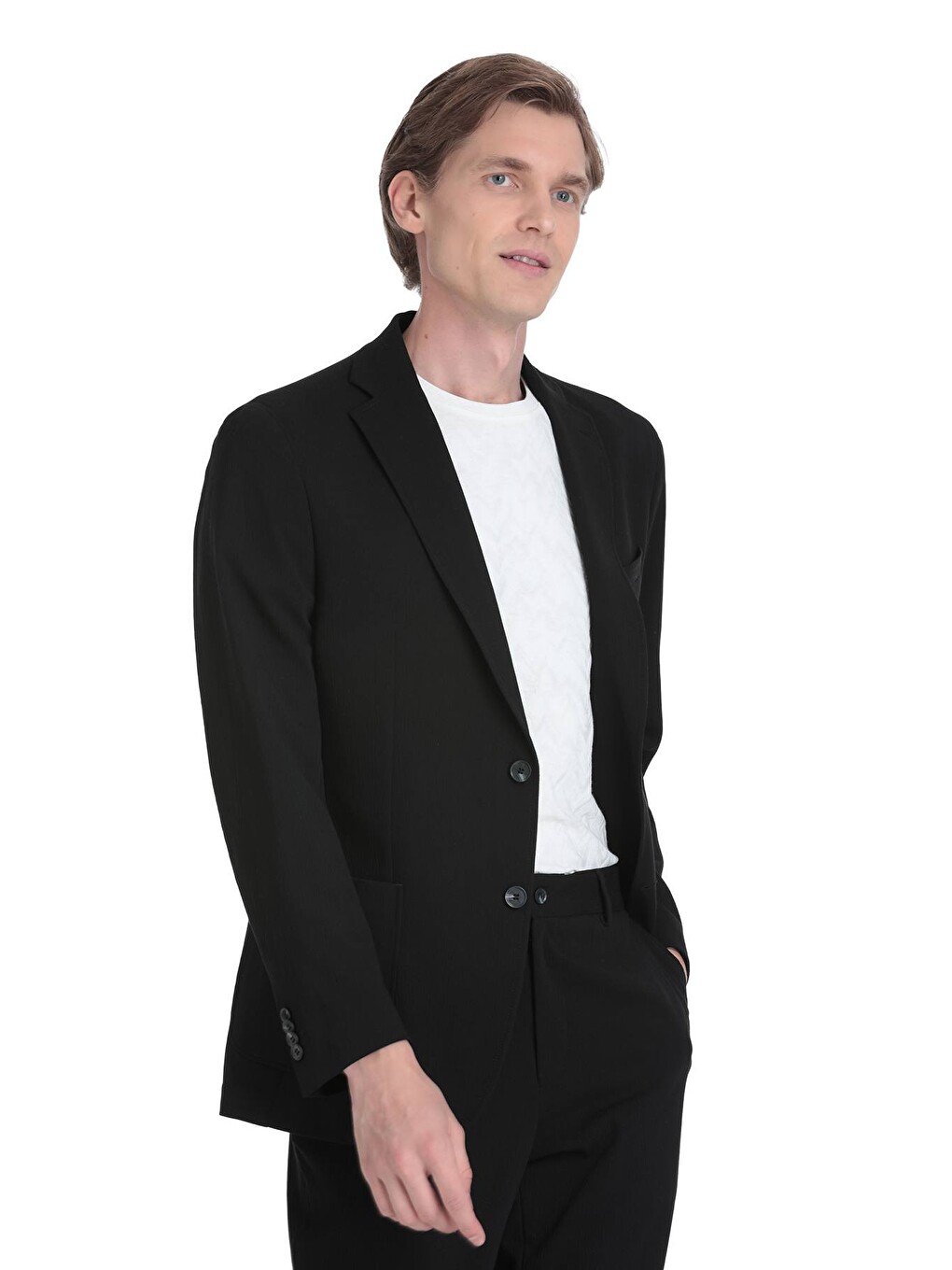 Siyah Slim Fit Mono Yaka Casual Takım Elbise-2