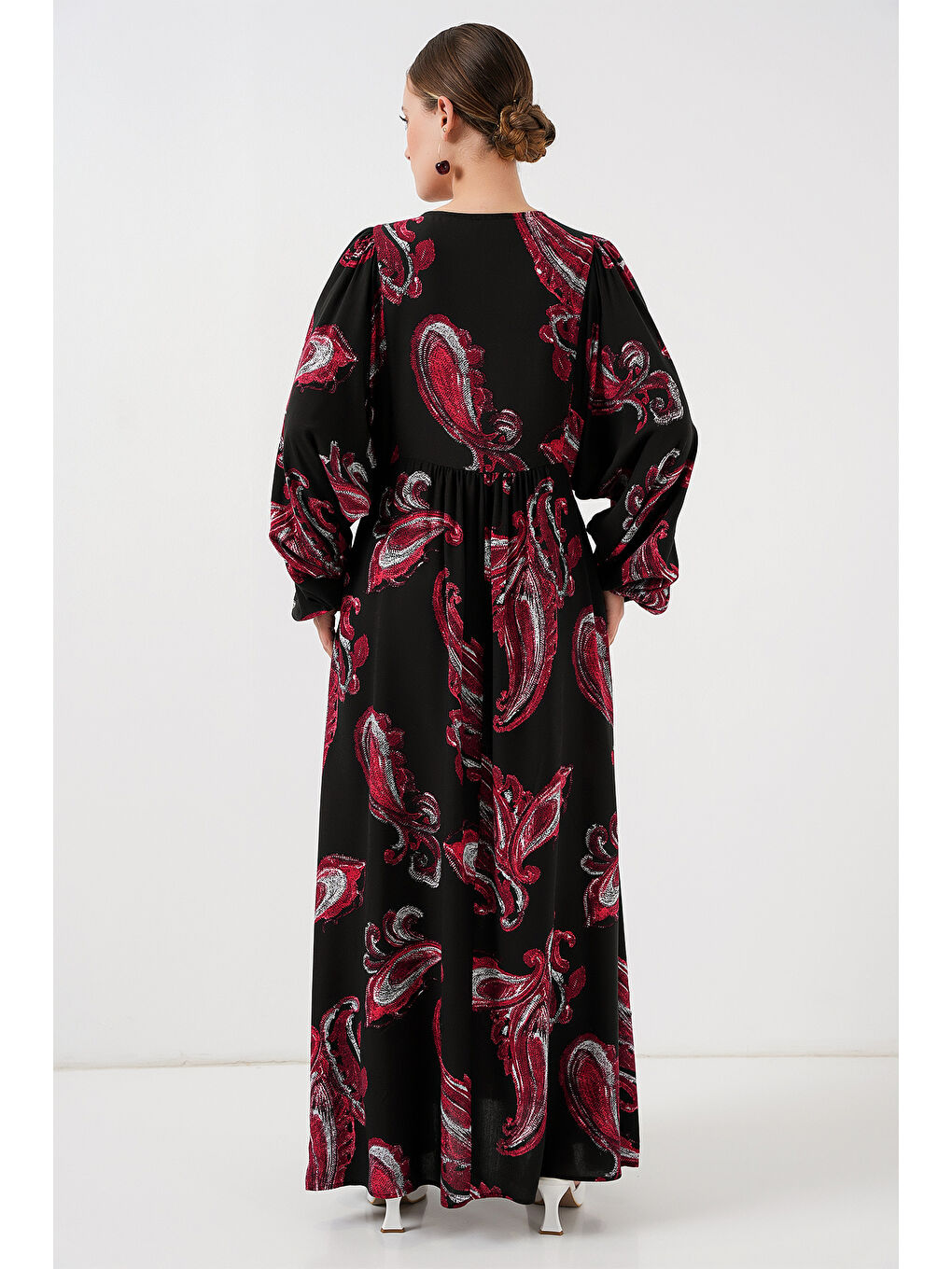 Kadın Balon Kol Uzun Tesettür Elbise 2464 - Y.Kırmızı-5