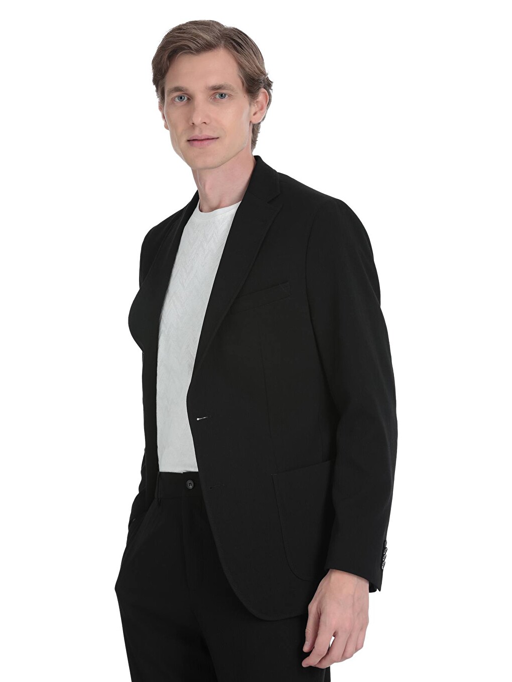 Siyah Slim Fit Mono Yaka Casual Takım Elbise-3