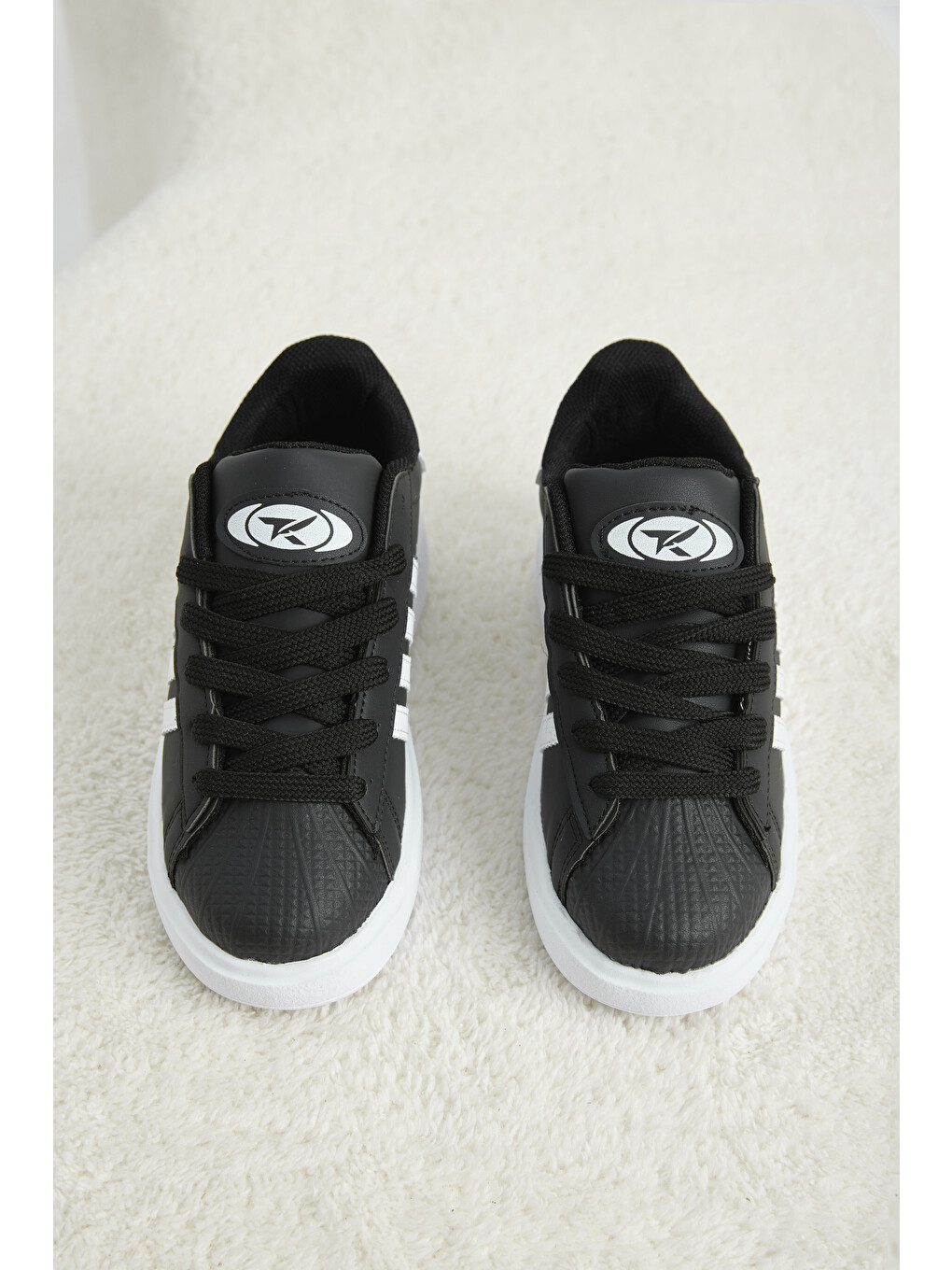 Çocuk Unisex Siyah Beyaz Rahat Kalıp Nefes Alabilen Bağcıklı Sneaker-3
