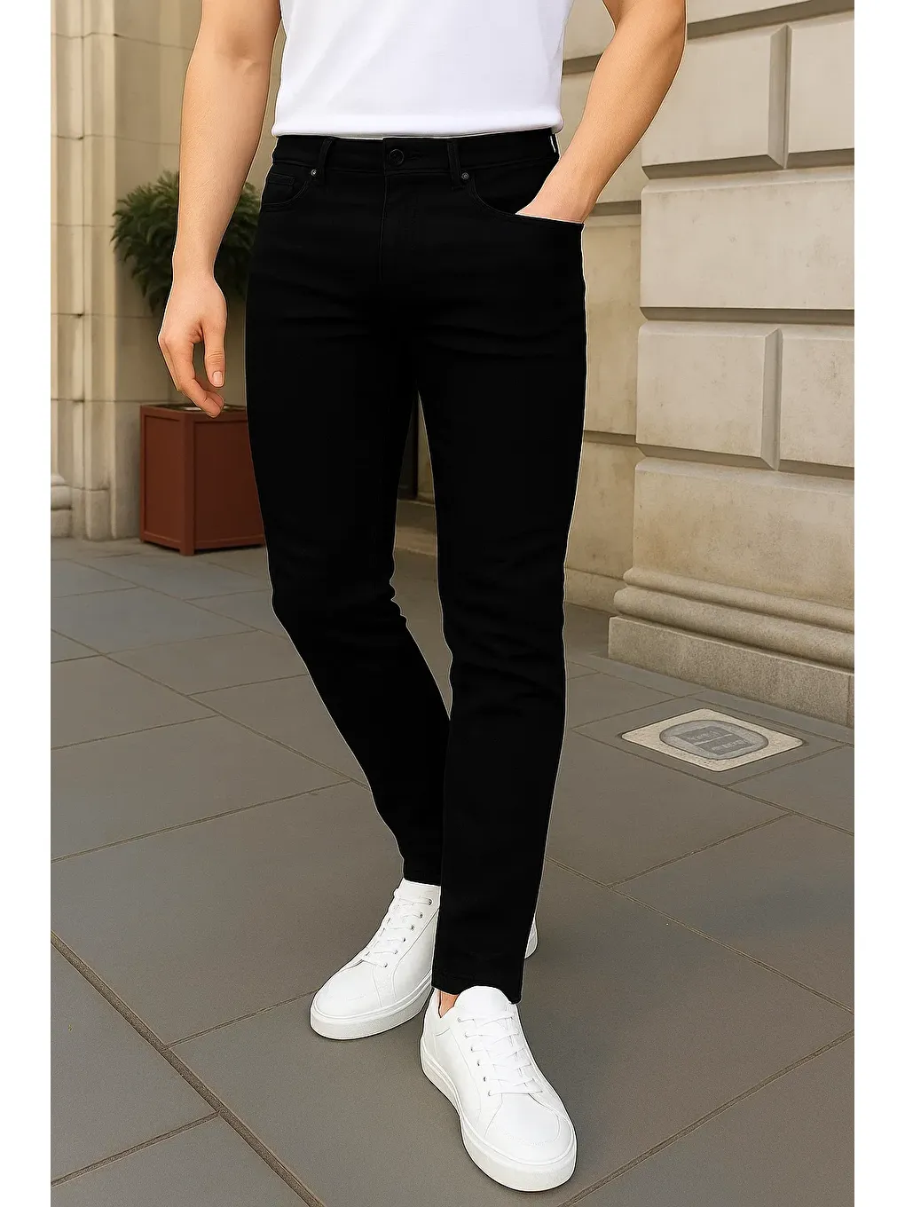 Erkek Pamuklu Dar Siyah Jean Pantolon-2