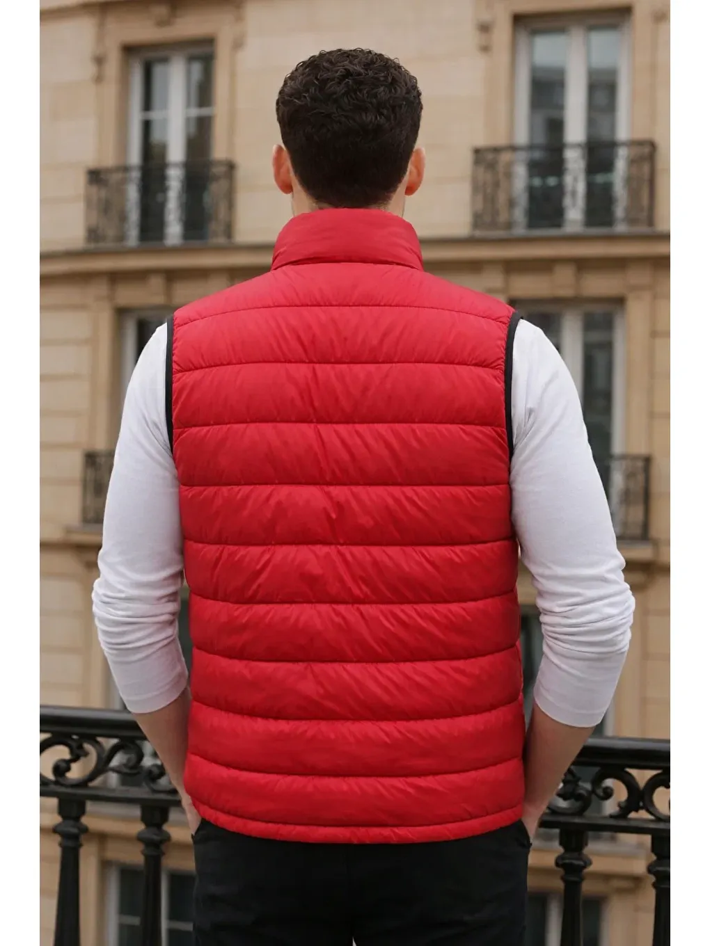 Erkek Kışlık Cepli Trend Fermuarlı Kırmızı Şişme Yelek-4