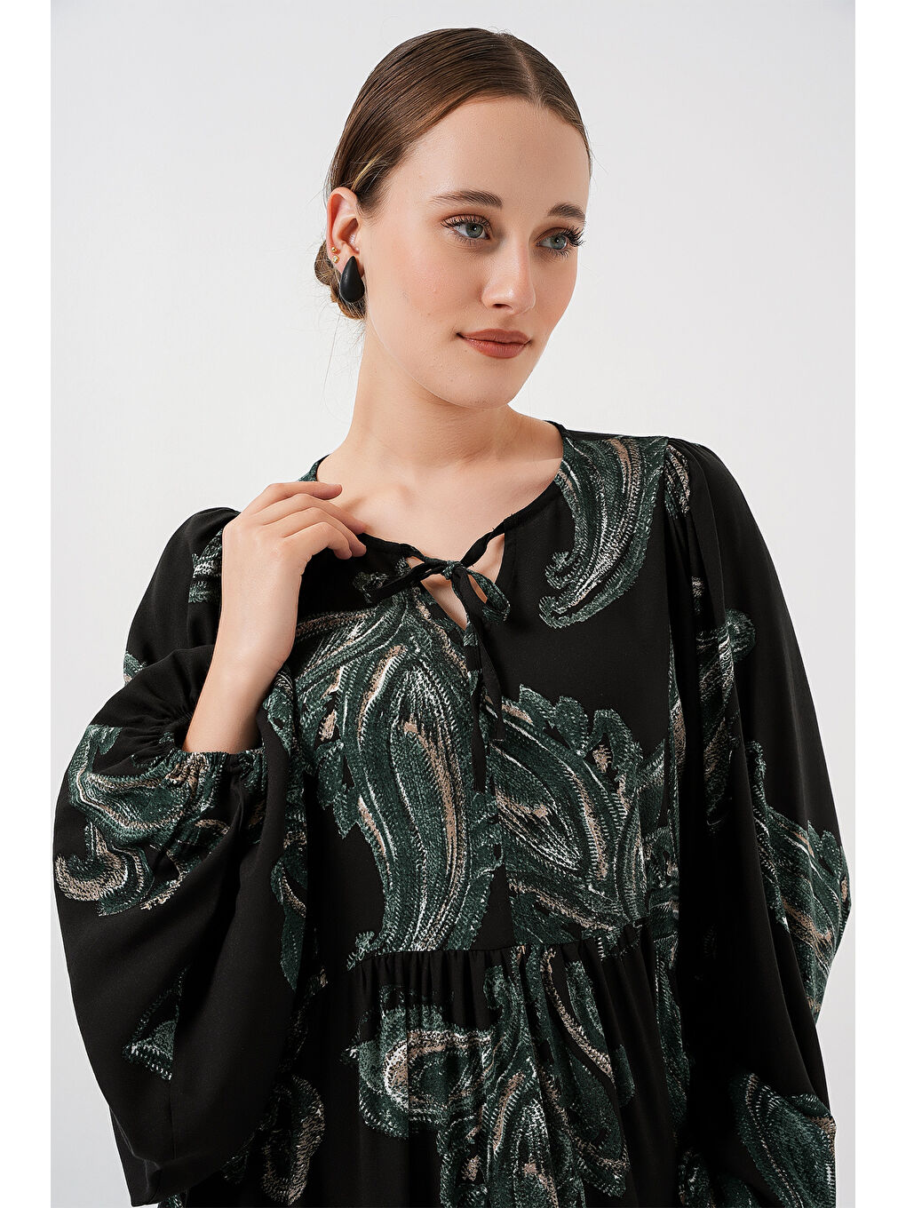 Kadın Balon Kol Uzun Tesettür Elbise 2464 - Y.Yeşil-3