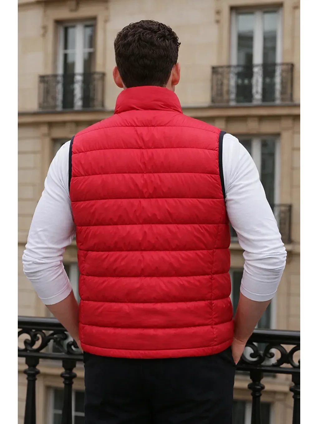 Erkek Kışlık Cepli Trend Fermuarlı Kırmızı Şişme Yelek-5
