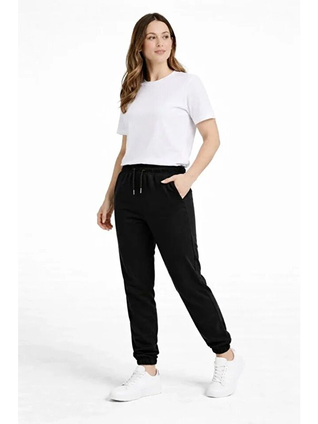 Jogger Eşofman Altı Rahat Kalıp, Cepli, Lastikli Paça, Günlük Spor Pantolon - Siyah-2