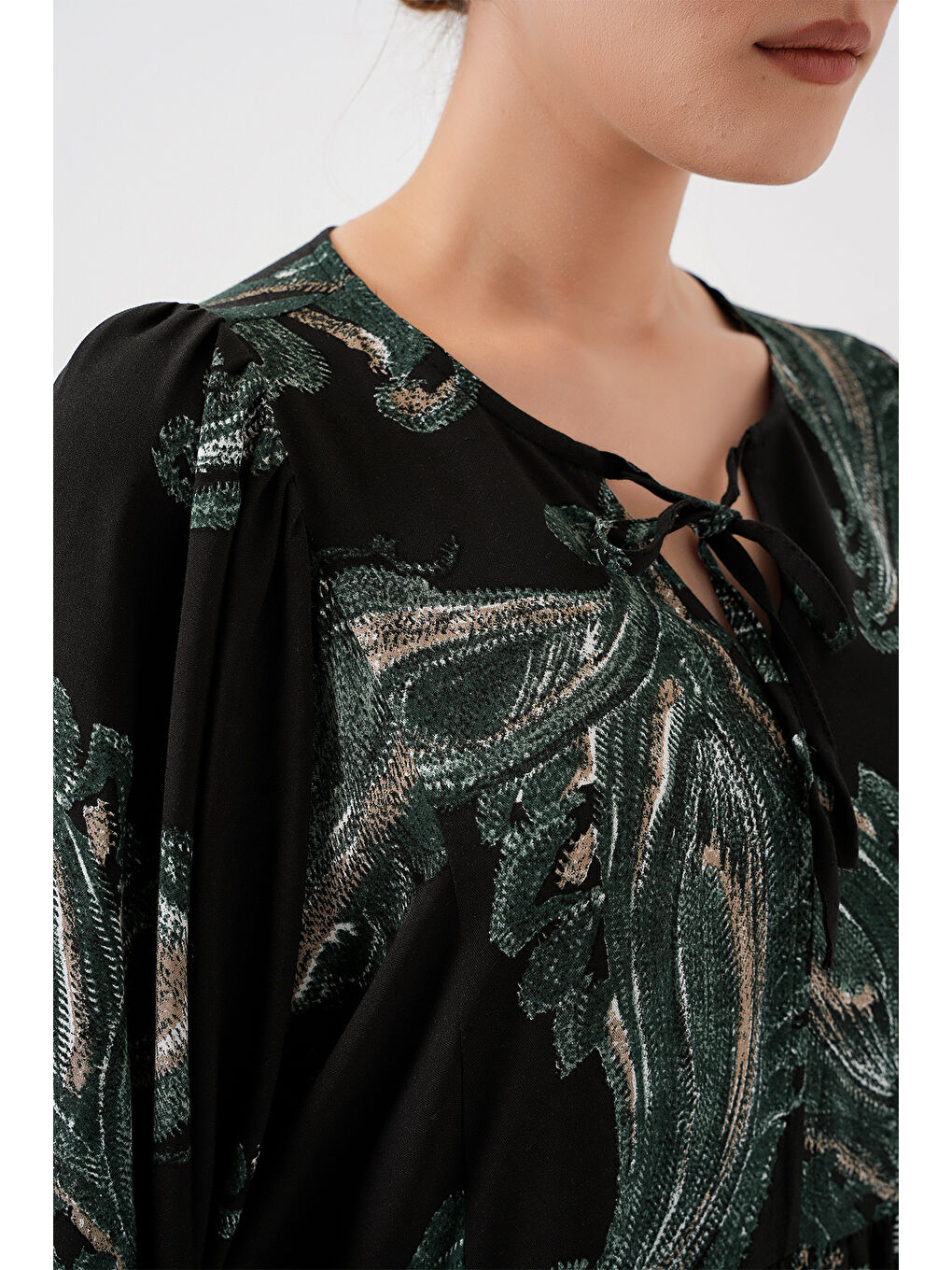 Kadın Balon Kol Uzun Tesettür Elbise 2464 - Y.Yeşil-4