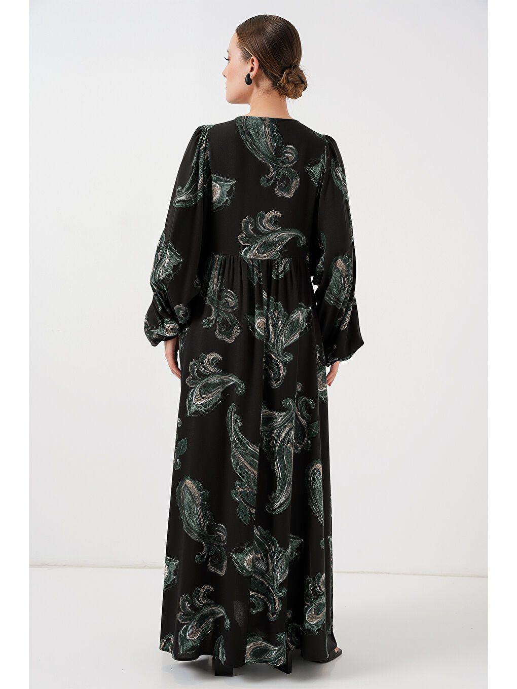 Kadın Balon Kol Uzun Tesettür Elbise 2464 - Y.Yeşil-5