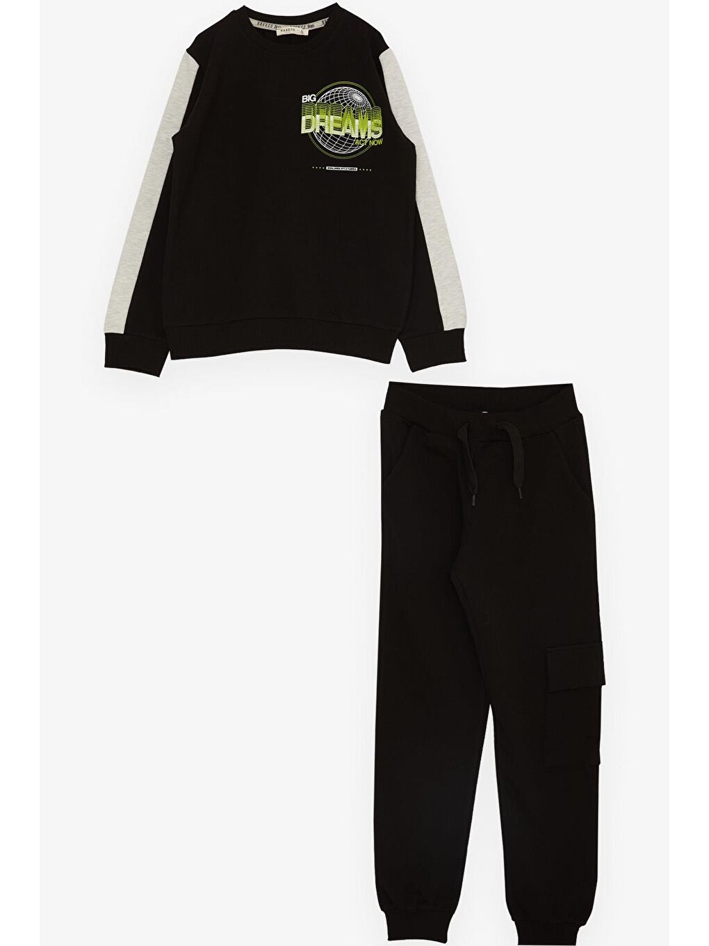 Erkek Çocuk Eşofman Takım Dünya Stili Temalı Slogan Baskılı Siyah (7-12 Yaş)-4