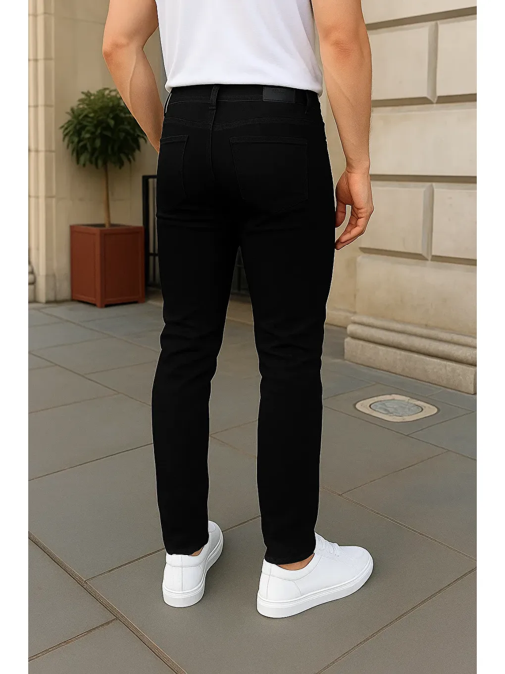 Erkek Pamuklu Dar Siyah Jean Pantolon-4