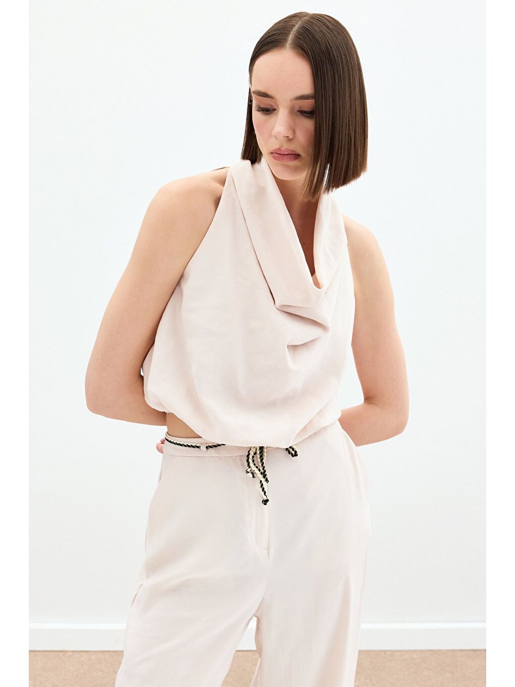 Degaje Yaka Bluz - Bej-2