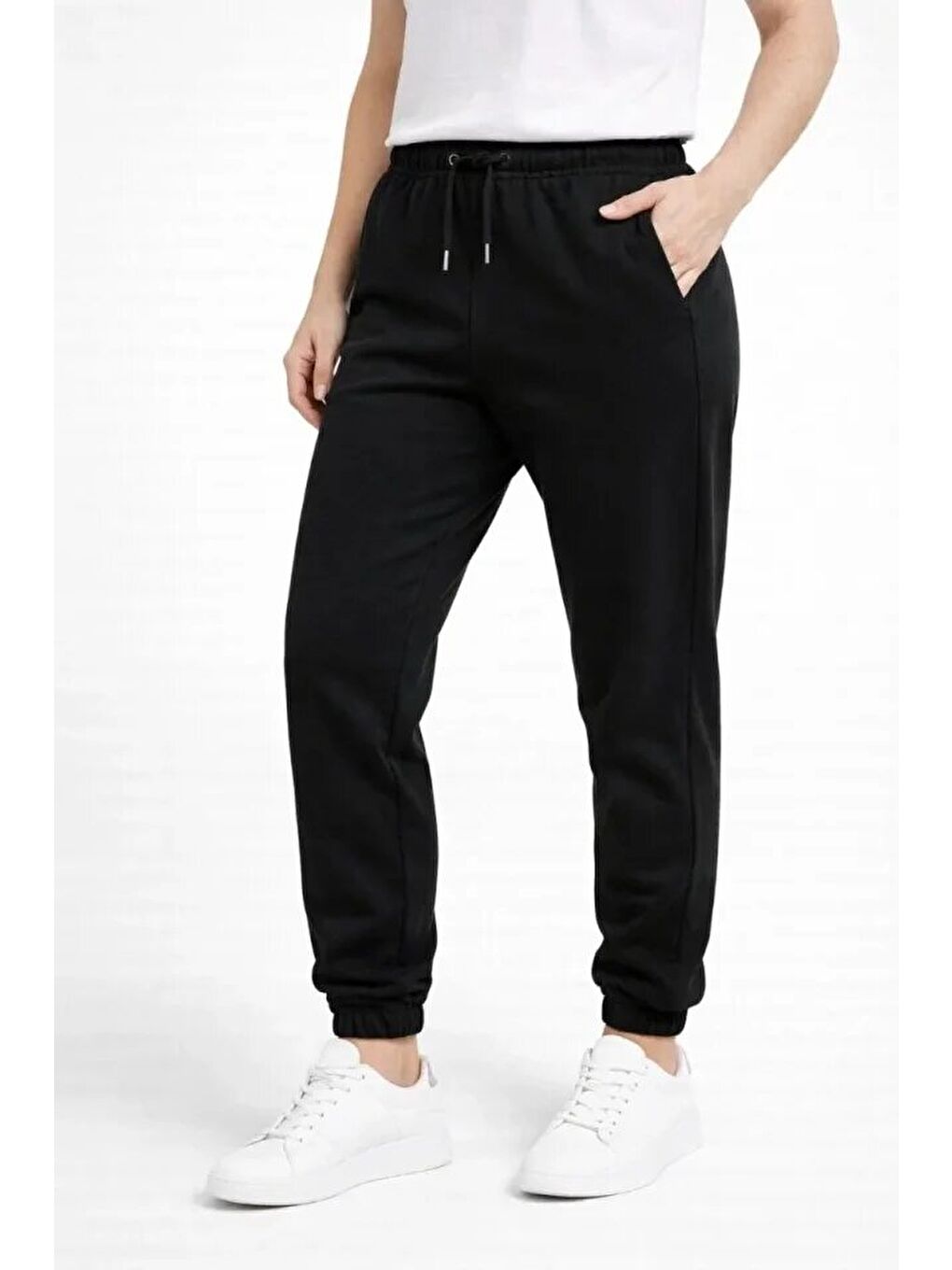 Jogger Eşofman Altı Rahat Kalıp, Cepli, Lastikli Paça, Günlük Spor Pantolon - Siyah-3