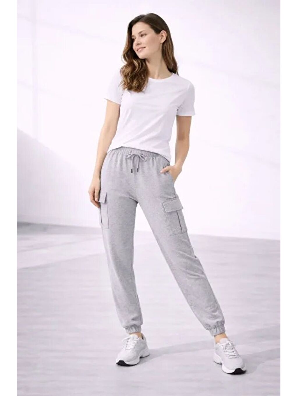 Jogger Eşofman Altı Rahat Kalıp, Kargo Cepli, Lastikli Paça, Günlük Spor Pantolon - Gri