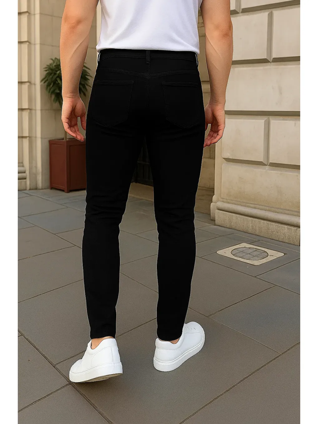Erkek Pamuklu Dar Siyah Jean Pantolon-5