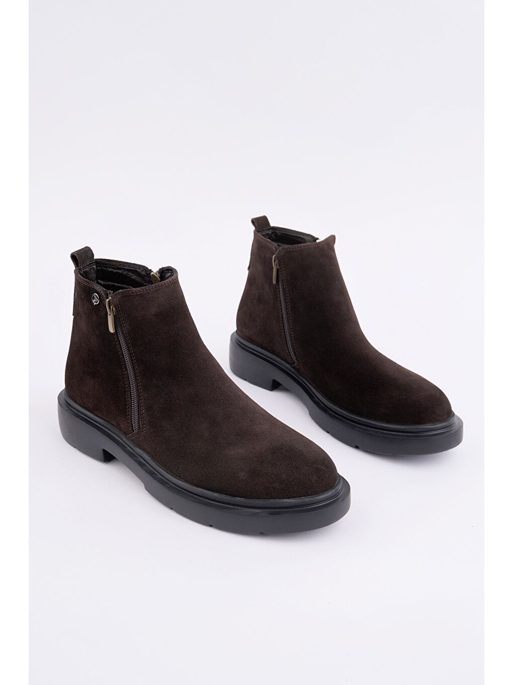 Kahverengi ASTRA Hakiki Deri Çift Fermuarlı Erkek Casual Kışlık Bot
