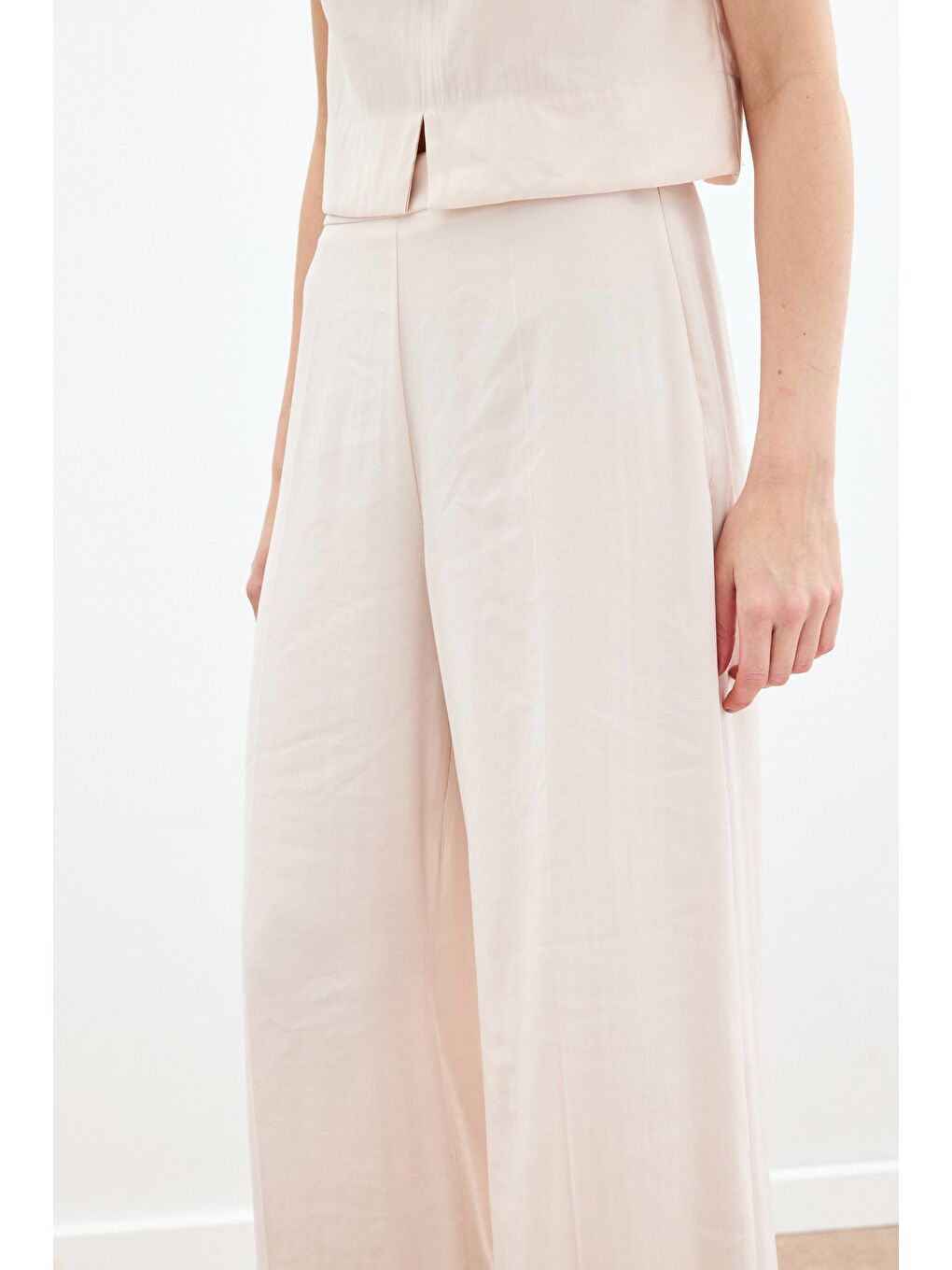 Bej Yüksek Bel Keten Pantolon - Taş-4