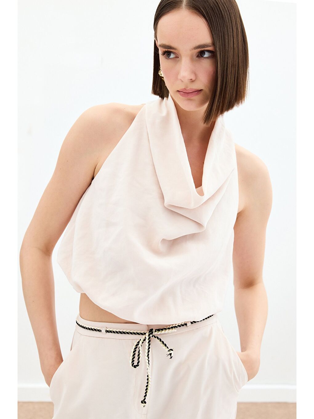 Degaje Yaka Bluz - Bej-6