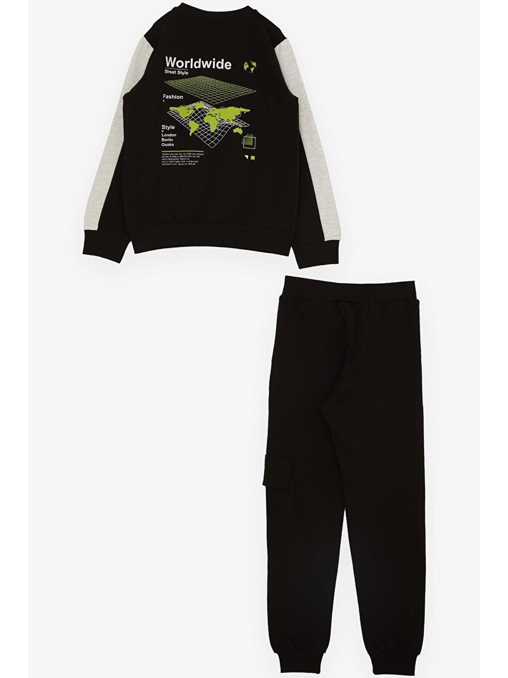Erkek Çocuk Eşofman Takım Dünya Stili Temalı Slogan Baskılı Siyah (7-12 Yaş)-5