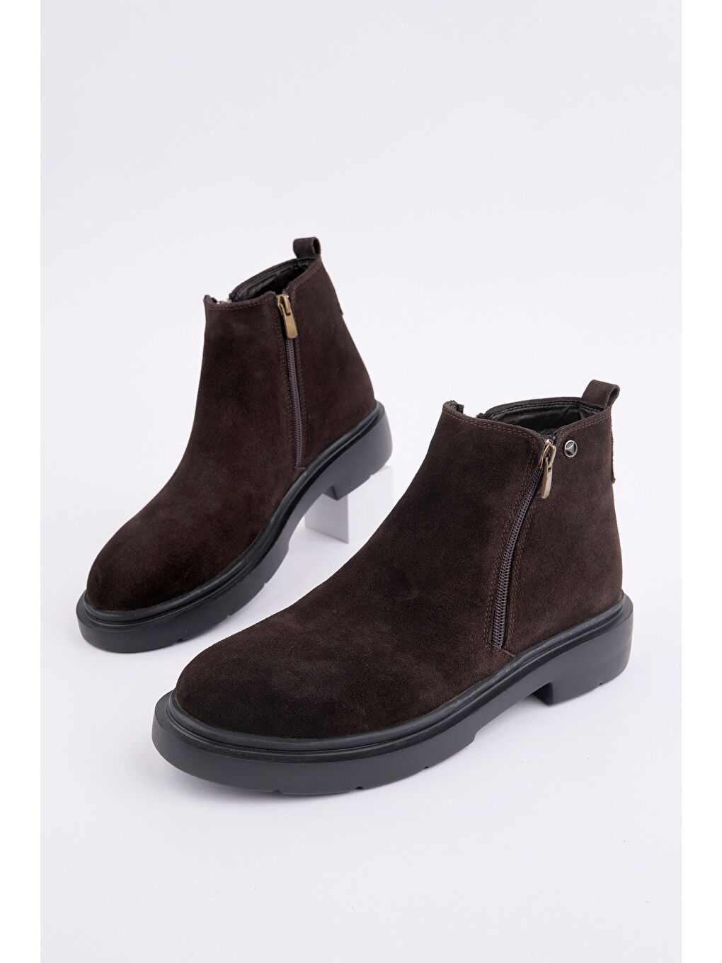 Kahverengi ASTRA Hakiki Deri Çift Fermuarlı Erkek Casual Kışlık Bot-1