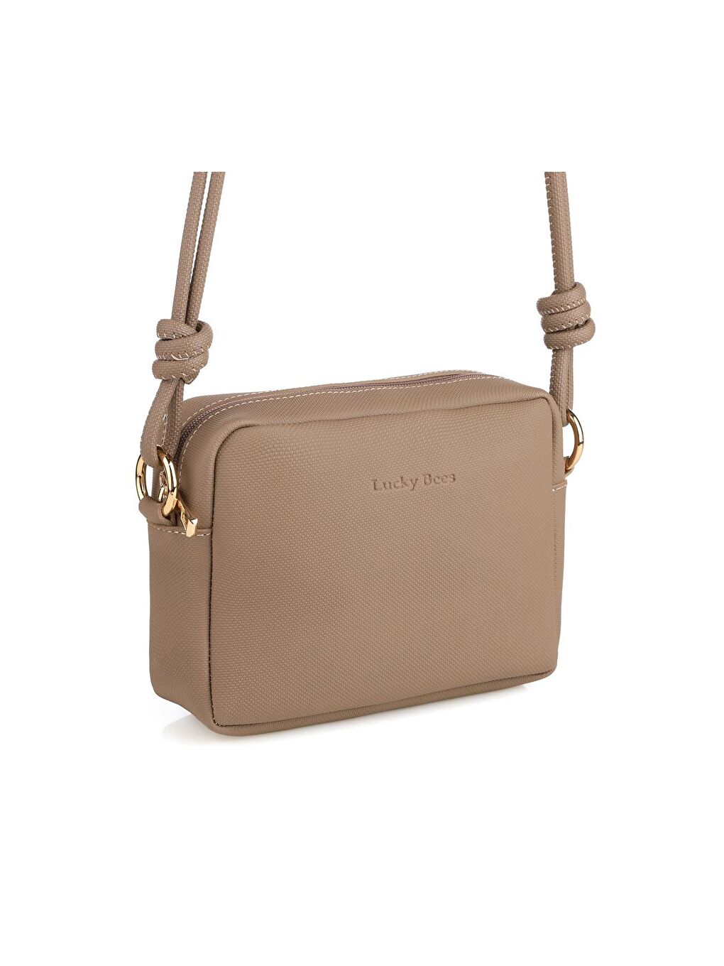 Bej Çapraz Askılı Fermuarlı Kadın Mini Omuz Çantası-4