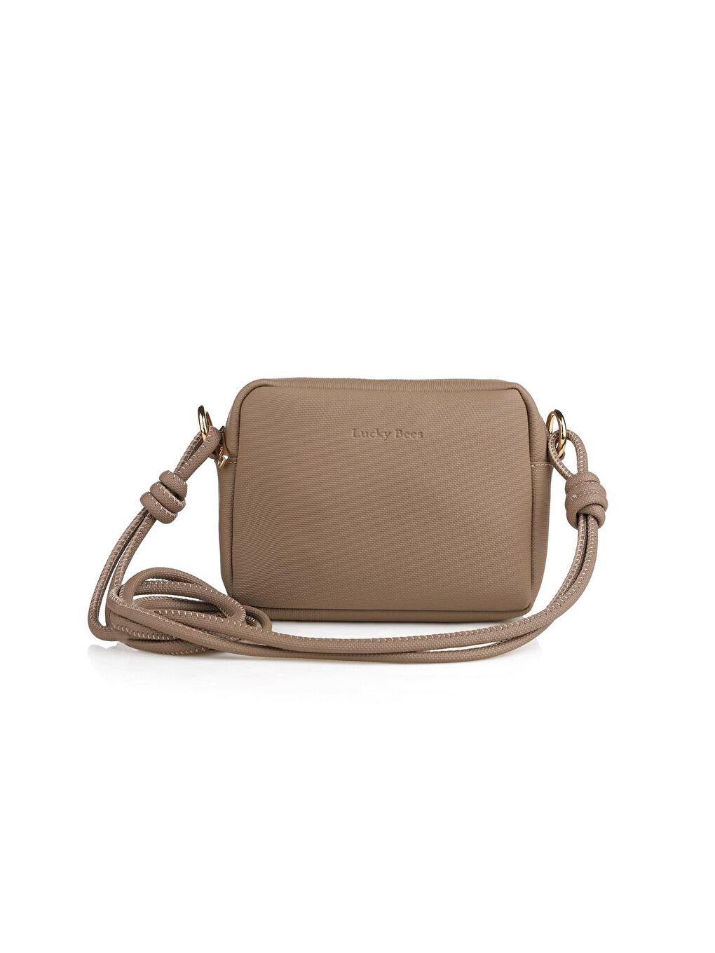 Bej Çapraz Askılı Fermuarlı Kadın Mini Omuz Çantası-5