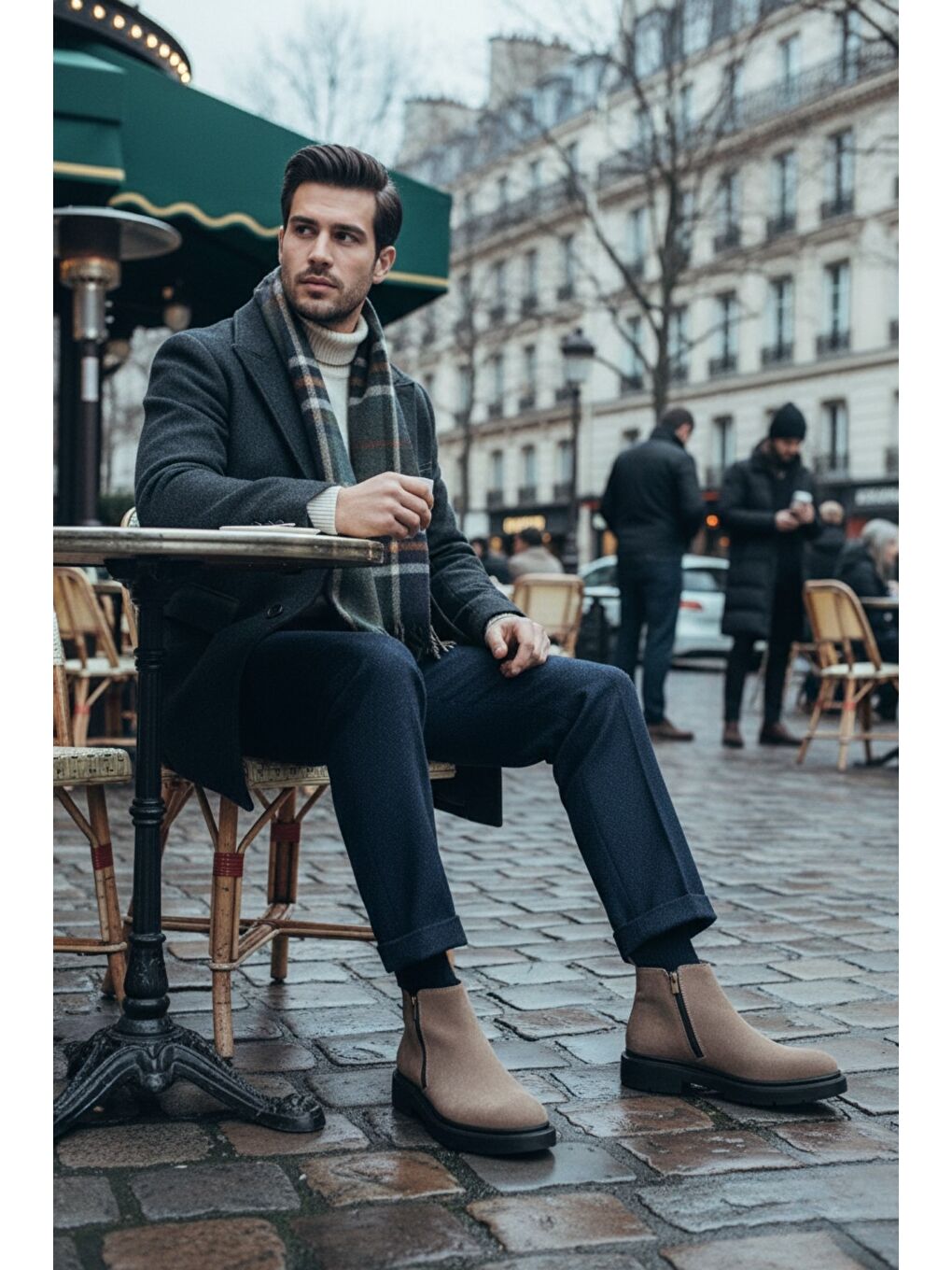 Bej ASTRA Hakiki Deri Çift Fermuarlı Erkek Casual Kışlık Bot-7