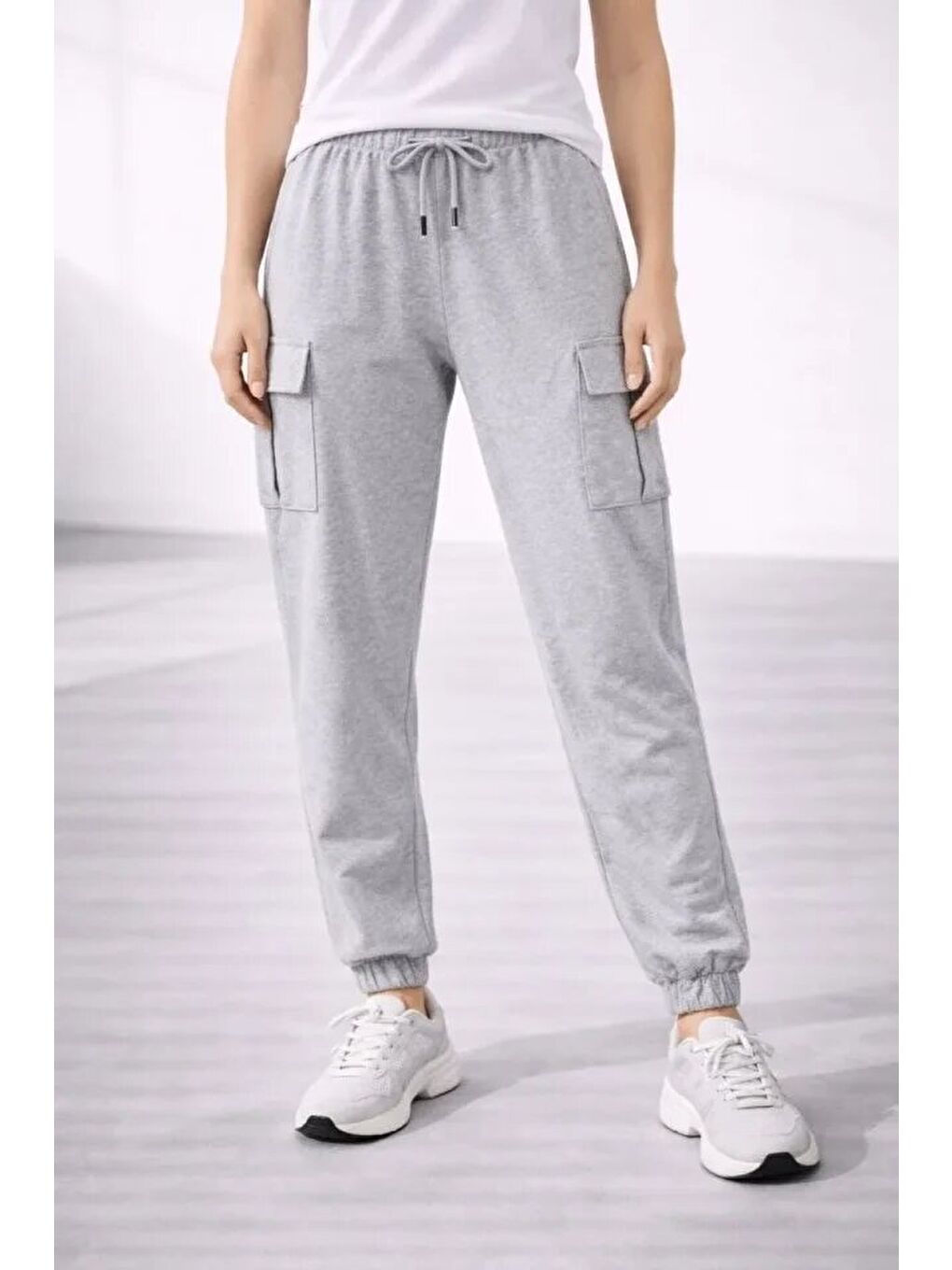 Jogger Eşofman Altı Rahat Kalıp, Kargo Cepli, Lastikli Paça, Günlük Spor Pantolon - Gri-3