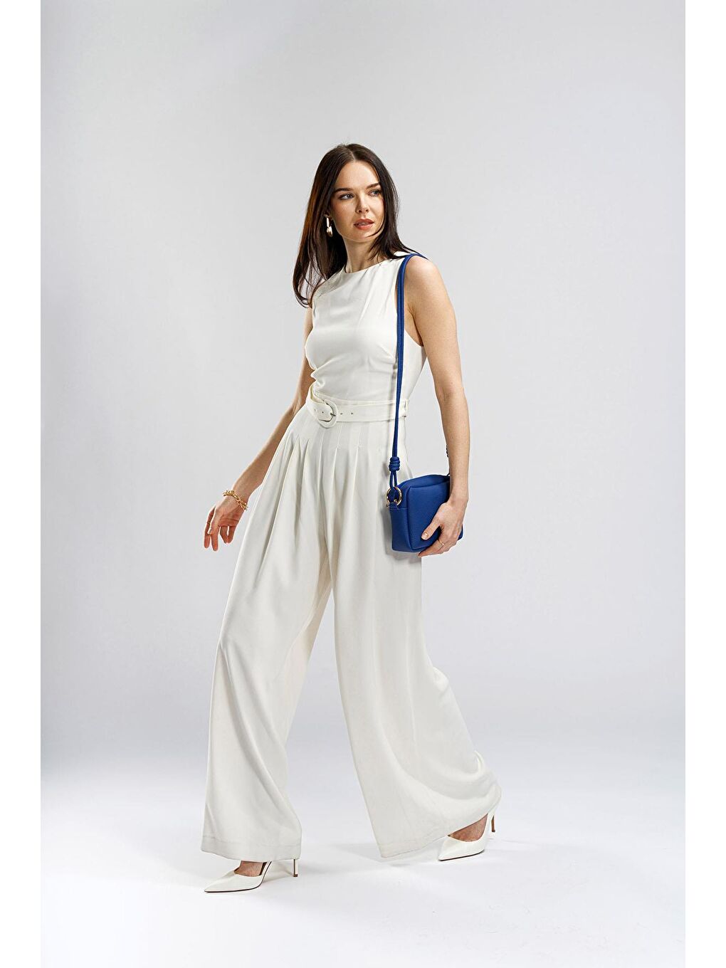 Mavi Çapraz Askılı Fermuarlı Kadın Mini Omuz Çantası-1