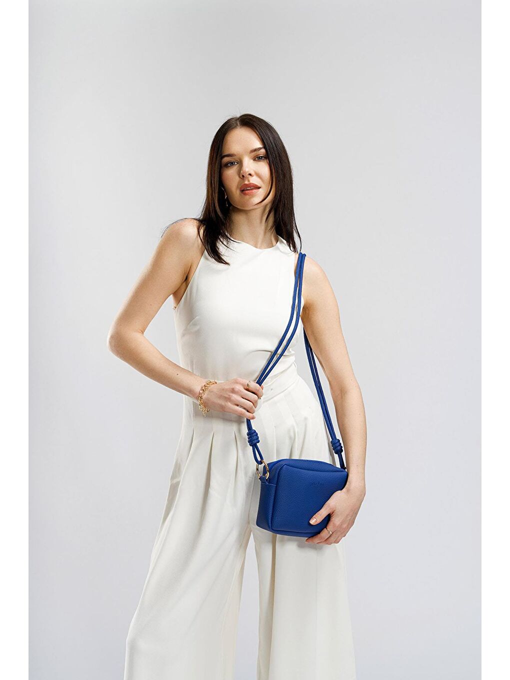 Mavi Çapraz Askılı Fermuarlı Kadın Mini Omuz Çantası-2