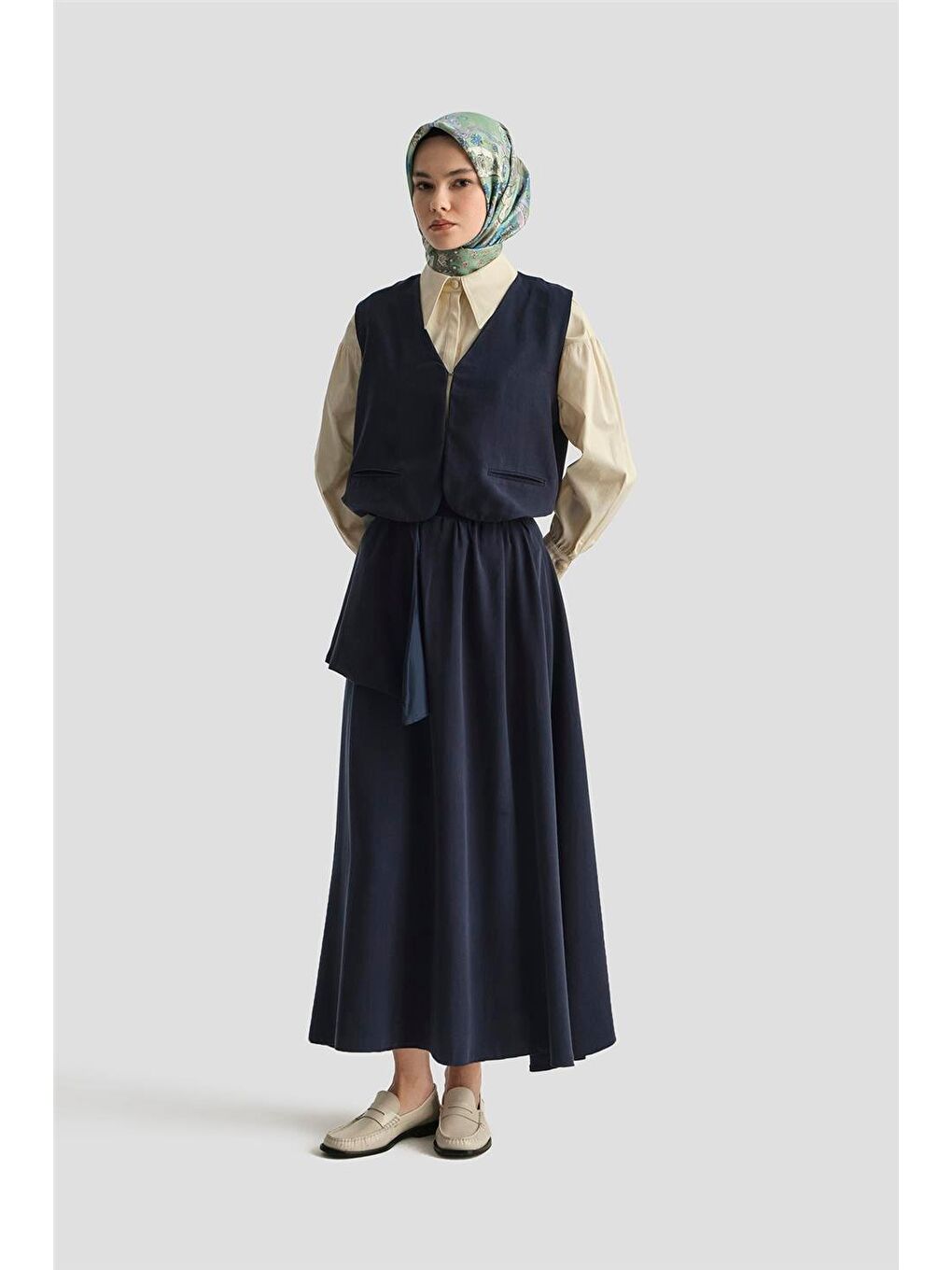 Yelekli 2 Li Lyocell Takım 25Y6050 Lacivert-2