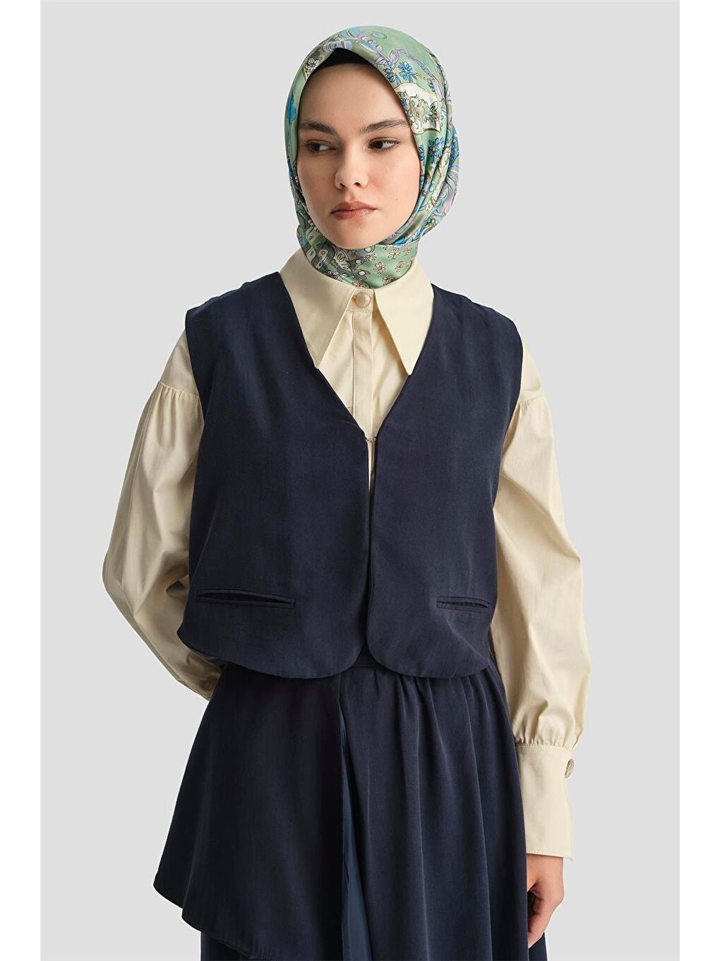 Yelekli 2 Li Lyocell Takım 25Y6050 Lacivert-3