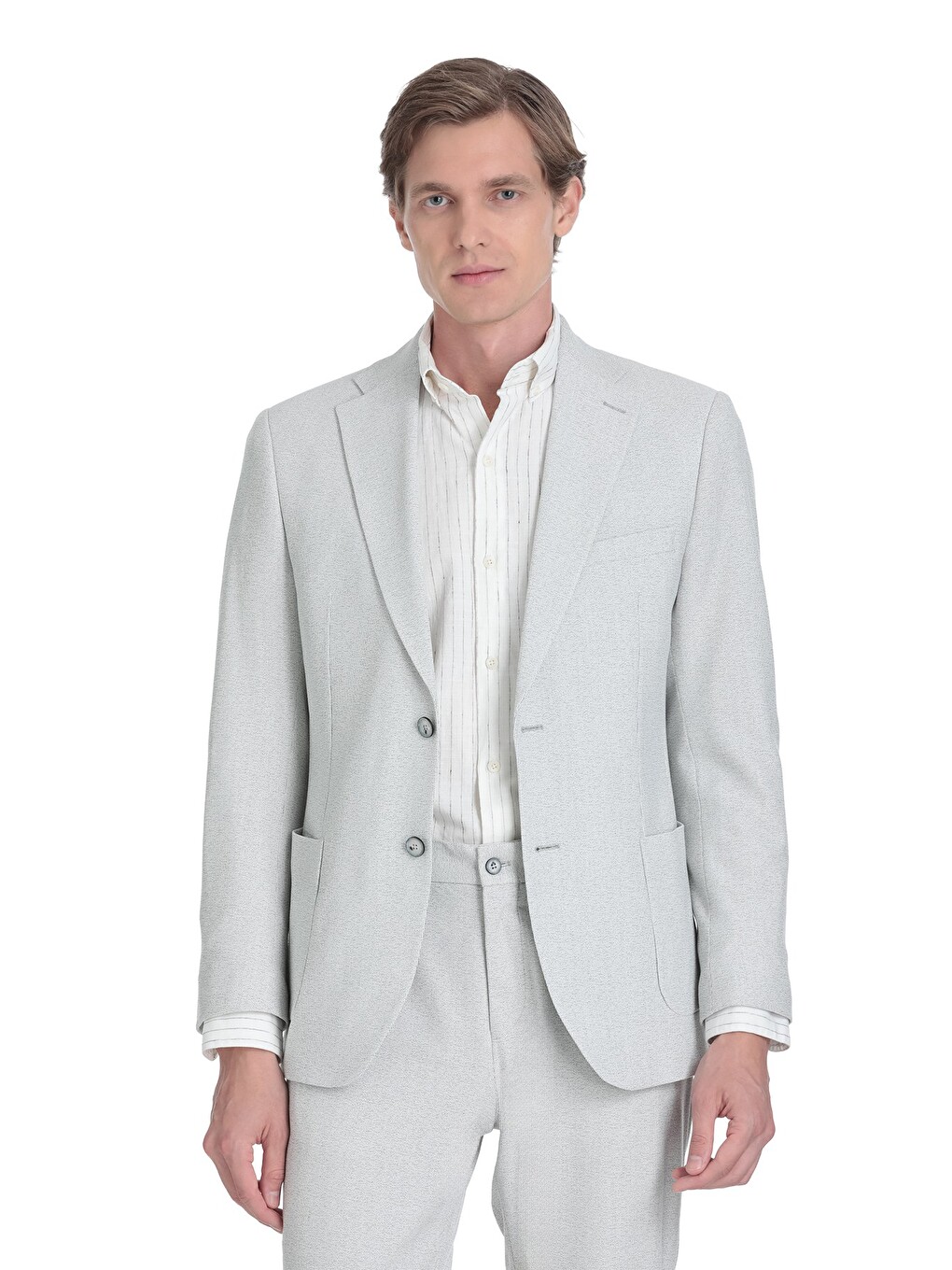 Gri Slim Fit Mono Yaka Klasik Takım Elbise-2