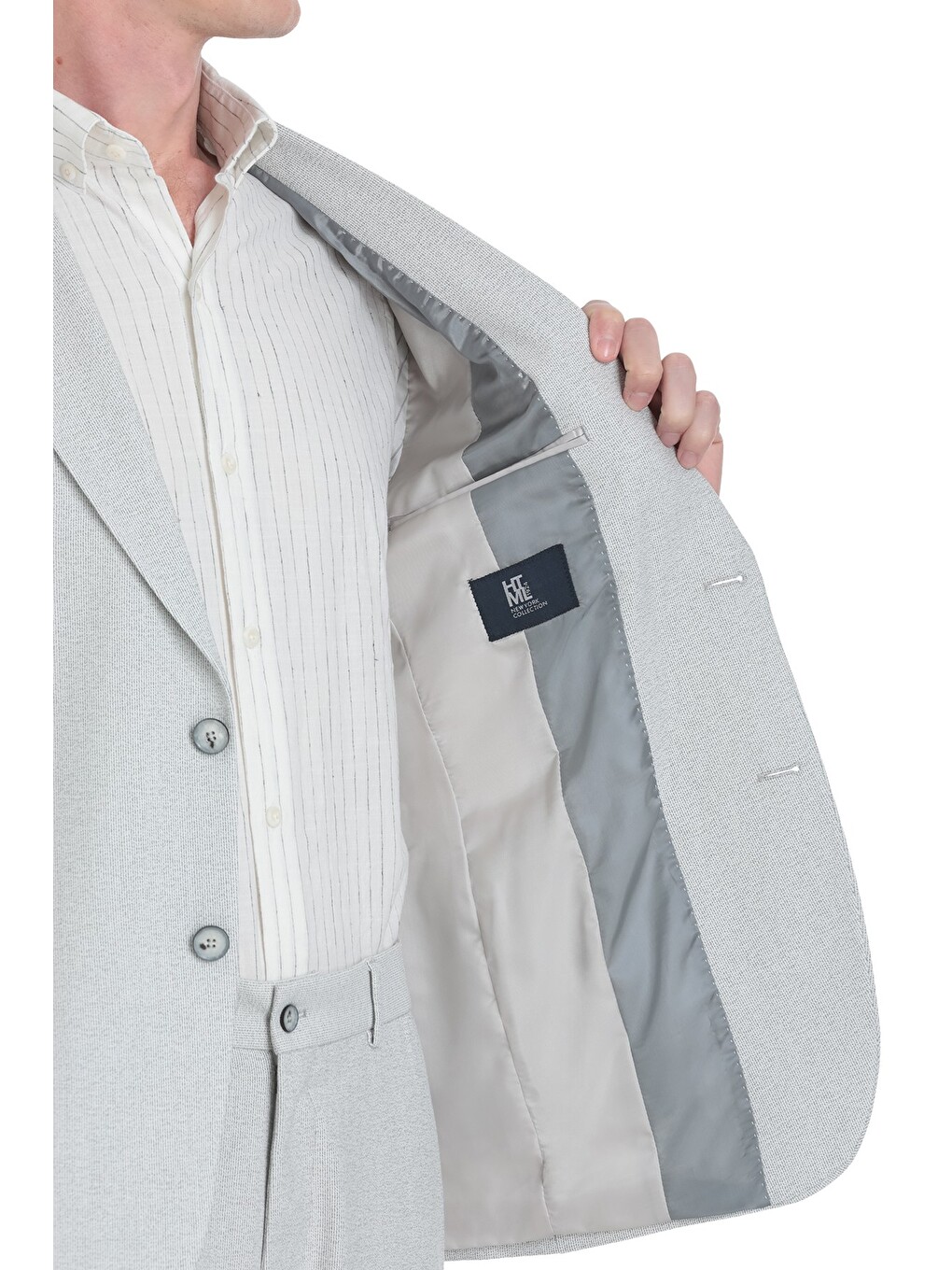 Gri Slim Fit Mono Yaka Klasik Takım Elbise-4