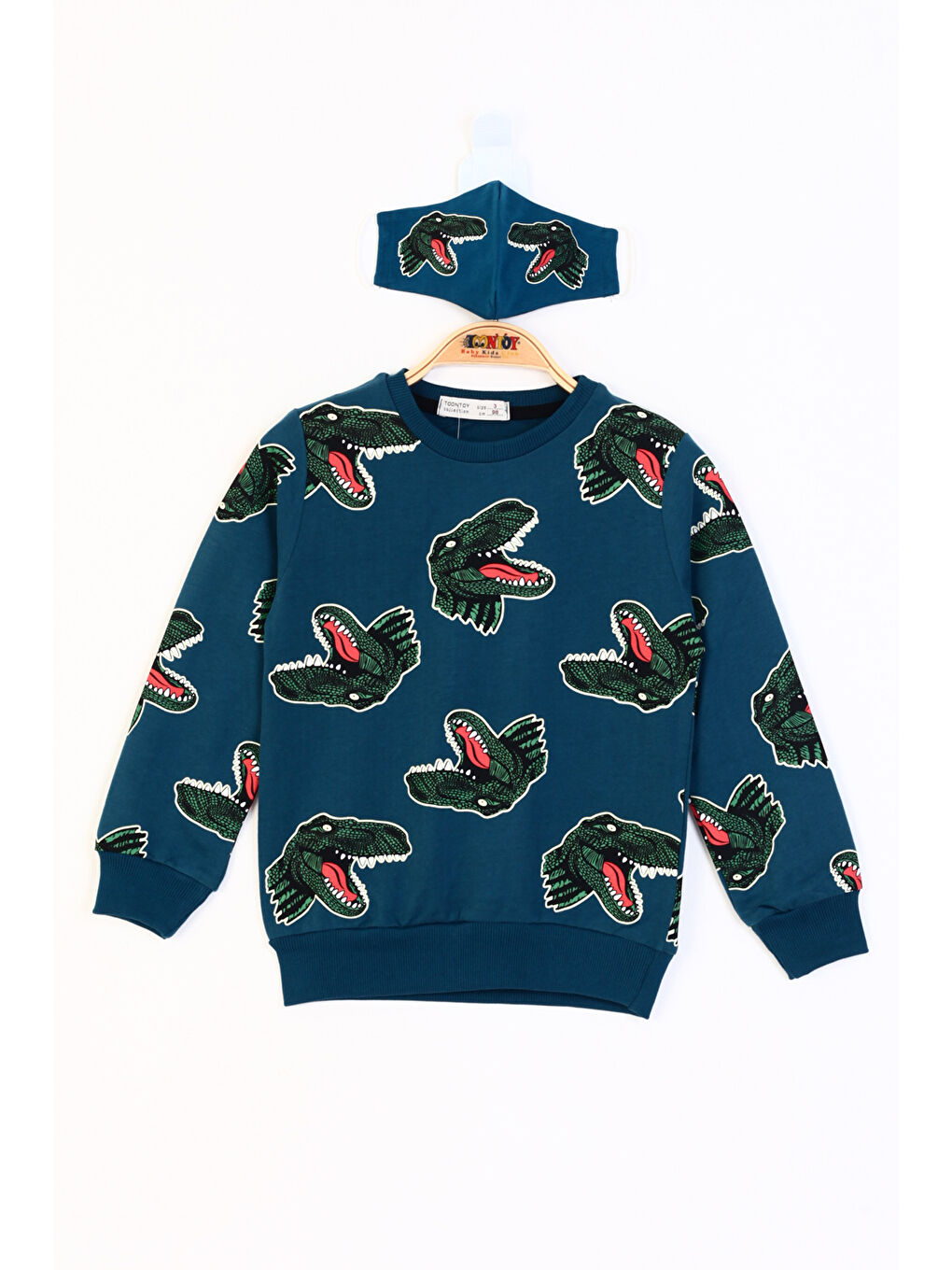Petrol Erkek Çocuk Dinozor Baskılı Sweatshirt-1