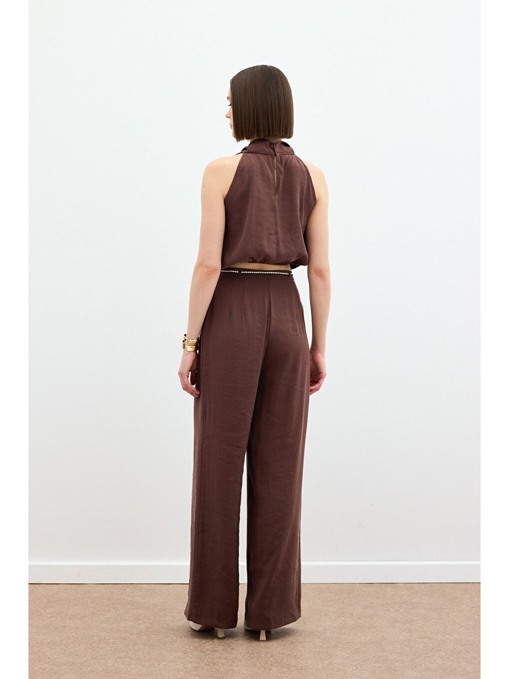 Kahverengi Örgü Kemerli Pantolon - Kahve-7