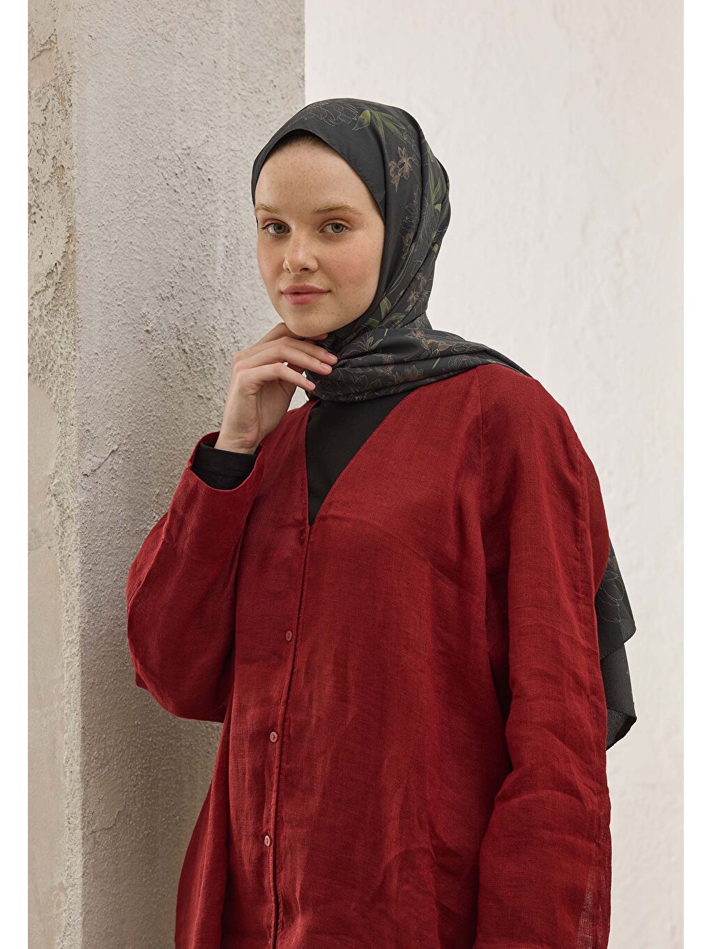 Aster Desen Şal Siyah-1