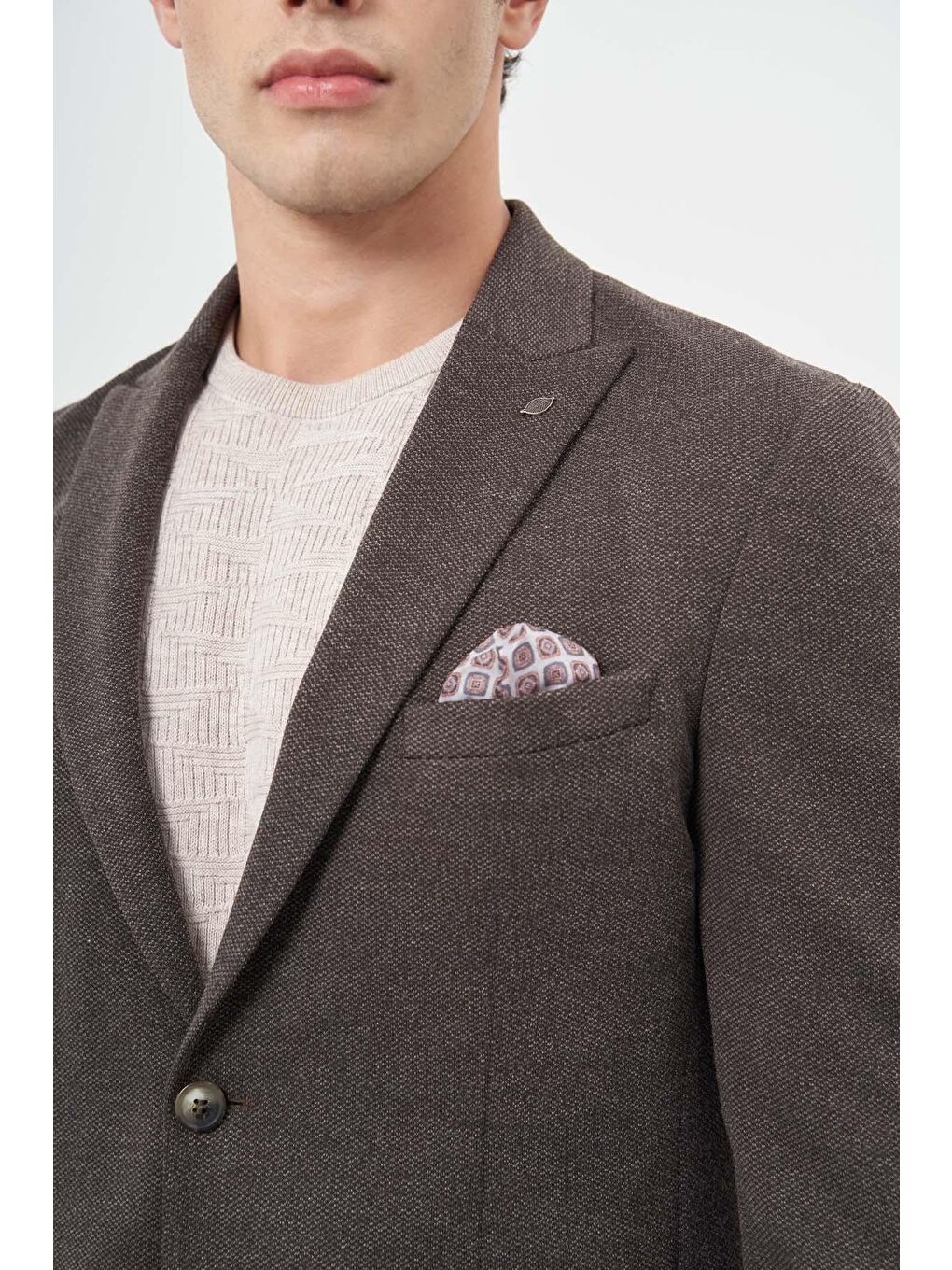 Koyu Kahverengi Örme Kılıç Yaka 6 Drop Slim Fit Ceket 1002245156-3