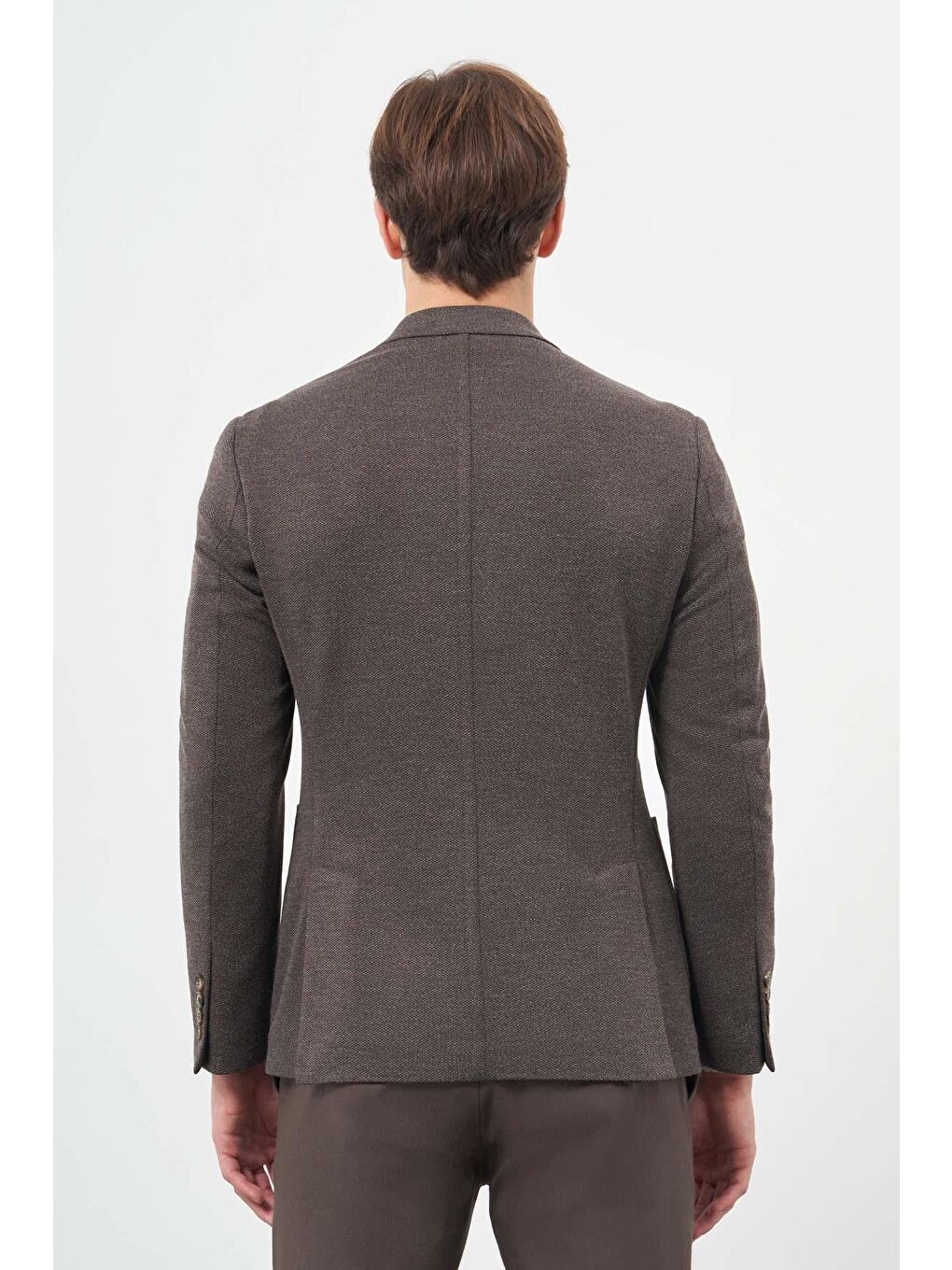 Koyu Kahverengi Örme Kılıç Yaka 6 Drop Slim Fit Ceket 1002245156-4